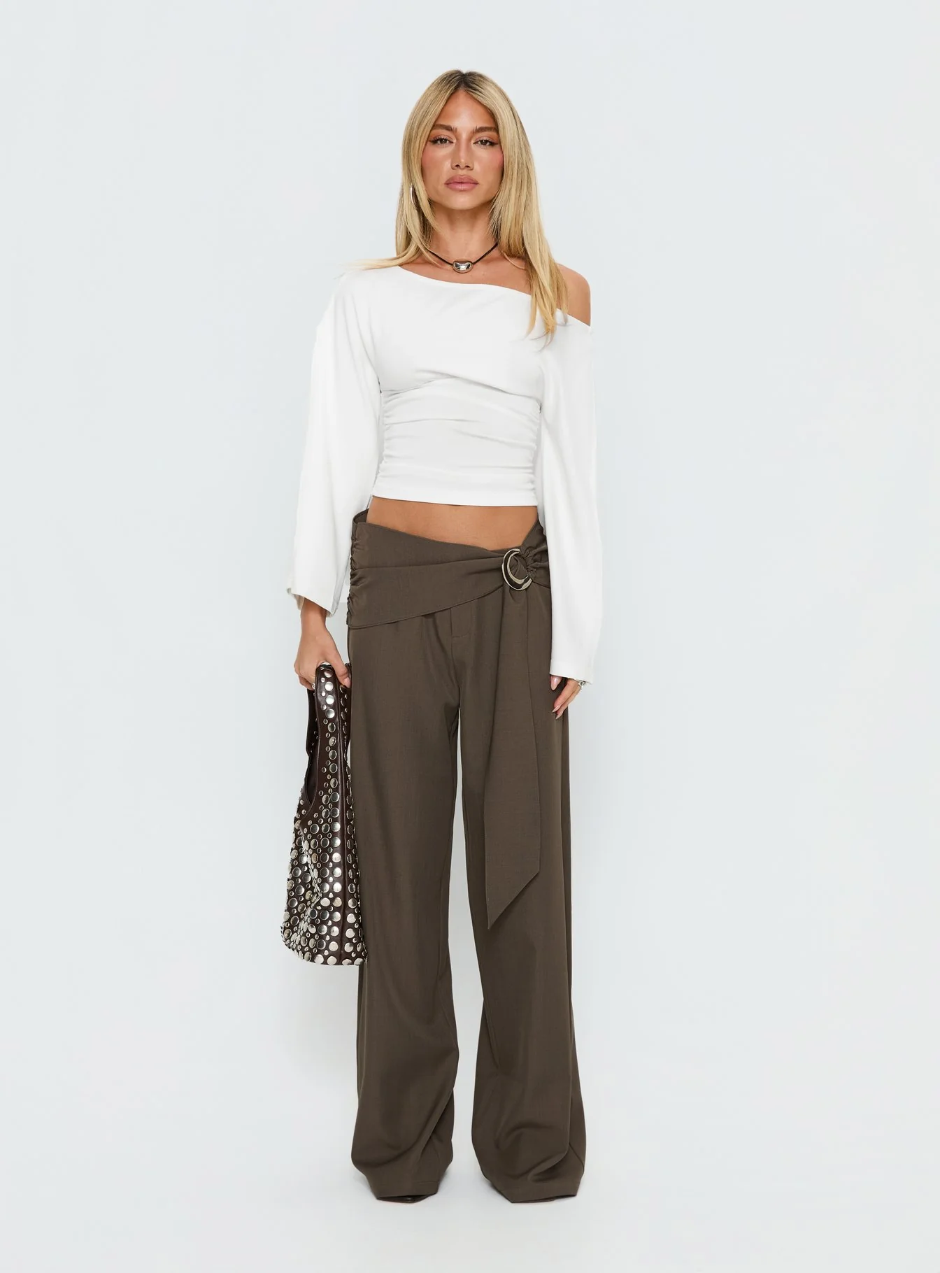 Anastasie Off Shoulder Long Sleeve Top White