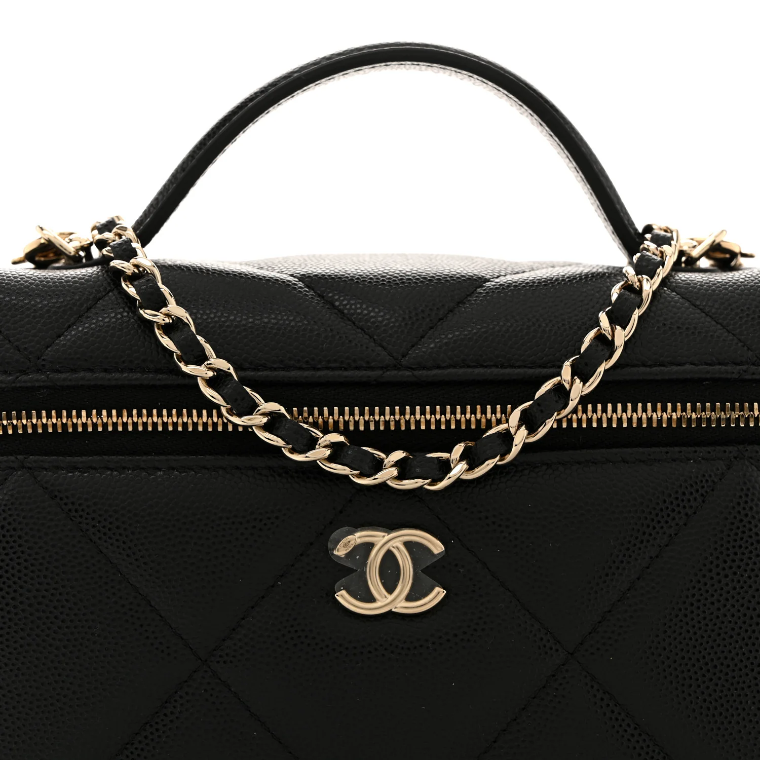 Caviar Quilted Top Handle Slim Vanity With Chain Black - Top Club