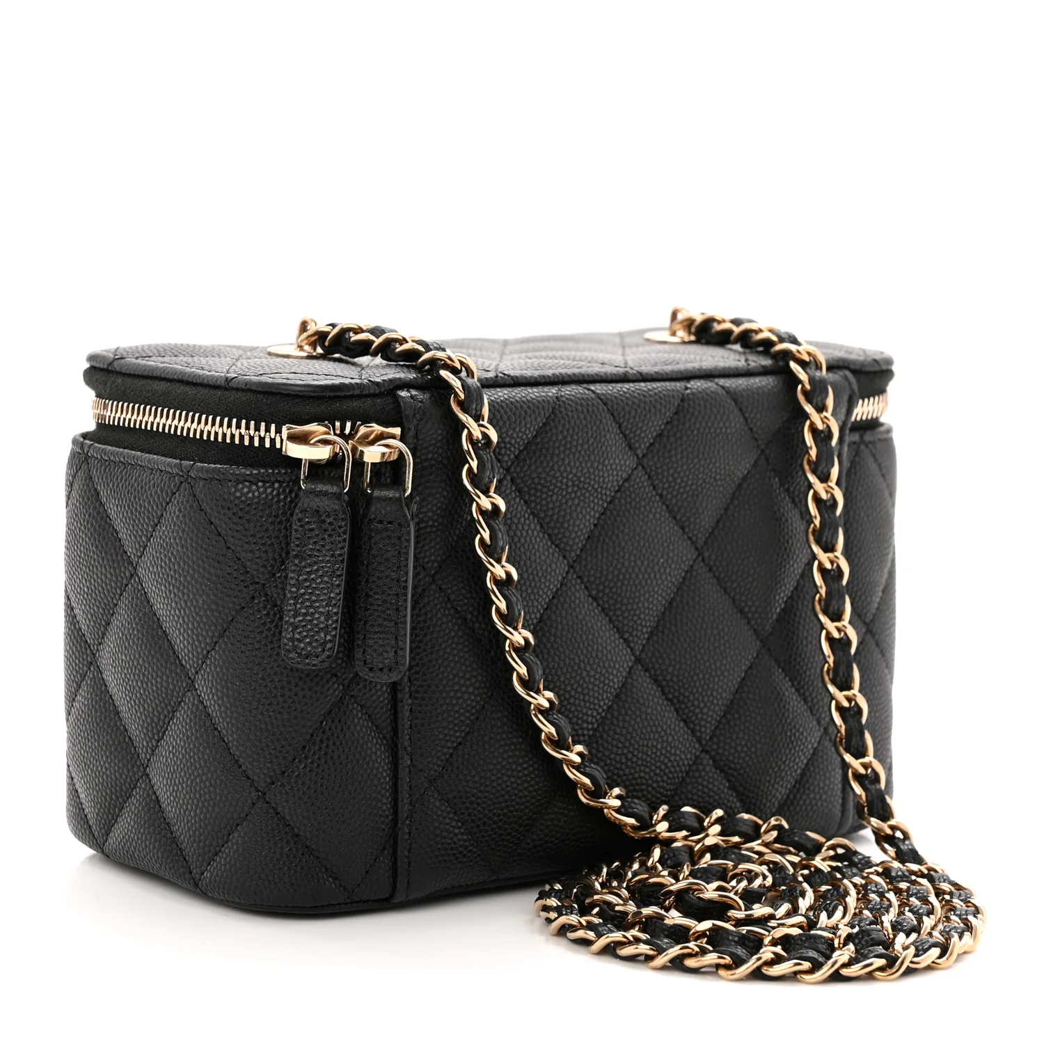 Caviar Quilted Small Vanity Case With Chain Black - Top Club