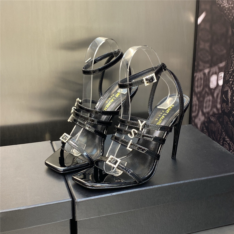 ysl letter logo rhinestone buckle high heel sandals - Sneaker Replica Workshop