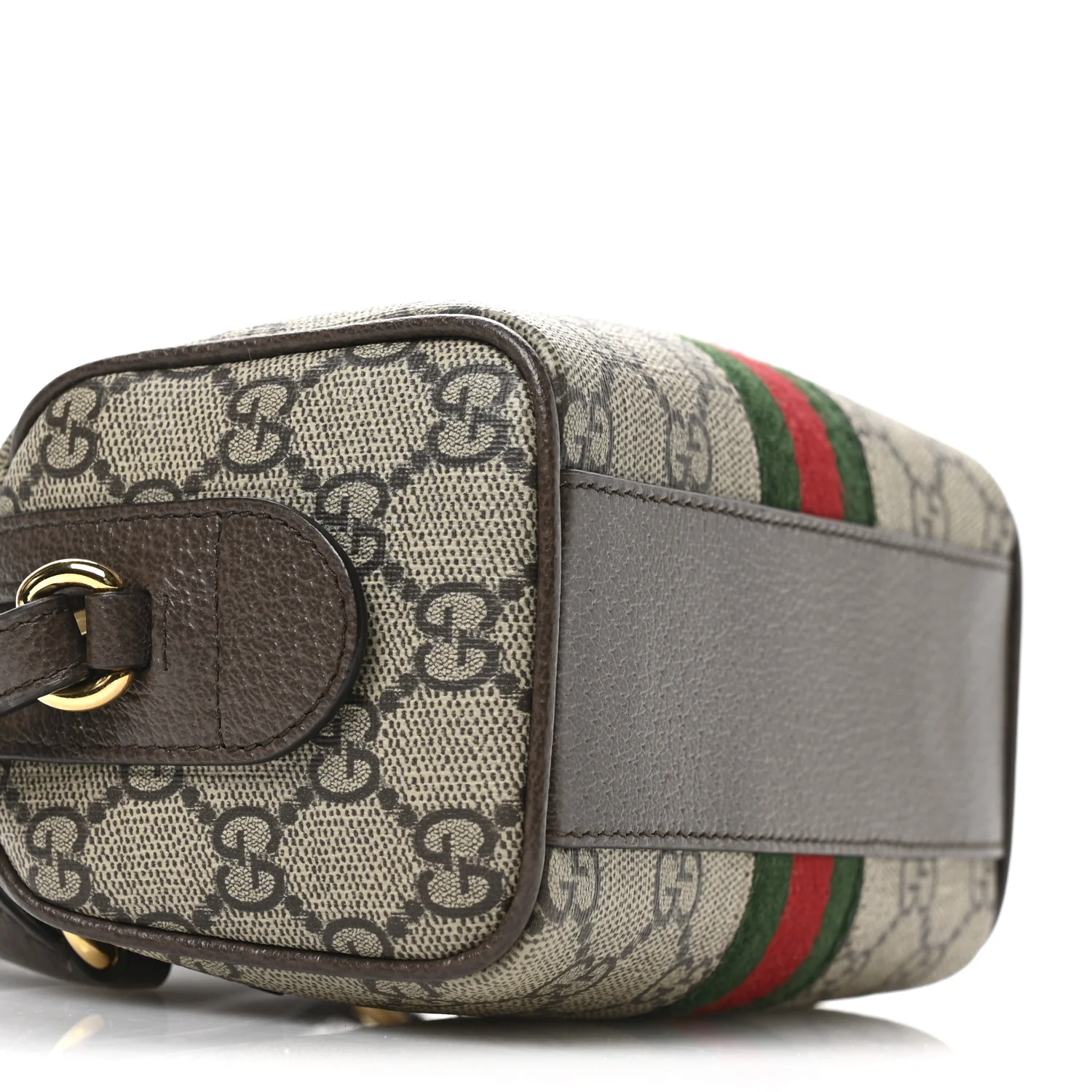 GG Supreme Monogram Textured Dollar Calfskin Web Super Mini Ophidia Top Handle Bowler Bag Beige Ebony New Acero - Top Club
