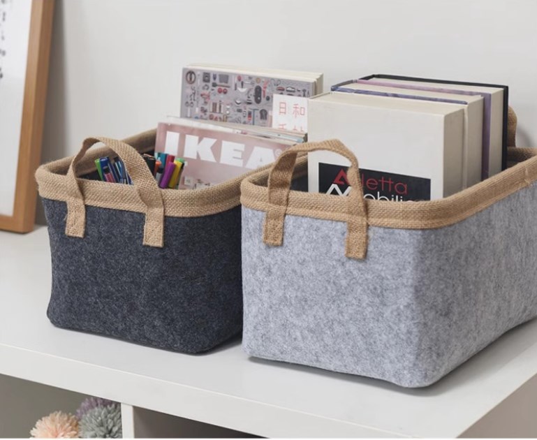 Custom Felt Storage Basket with Small Barrel Toy Firewood Bag Sundries Cooler Handmade Felt for Comfortable Home Organization