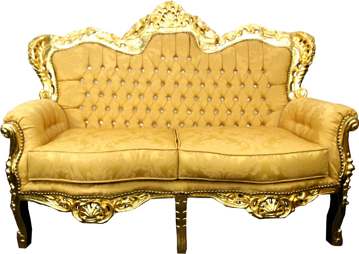 Baroque 2 seater sofa gold pattern / gold with bling bling glitter stones - antique style living room furniture