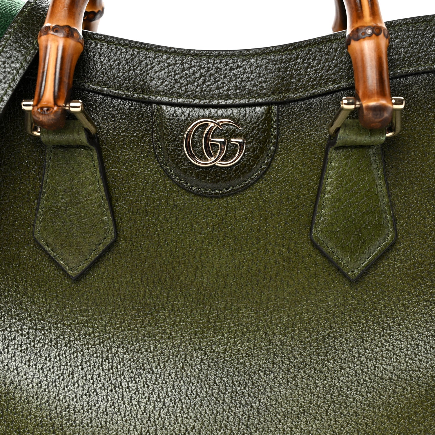 Textured Dollar Calfskin Web Small Diana Tote Bag Green Ombre - Top Club