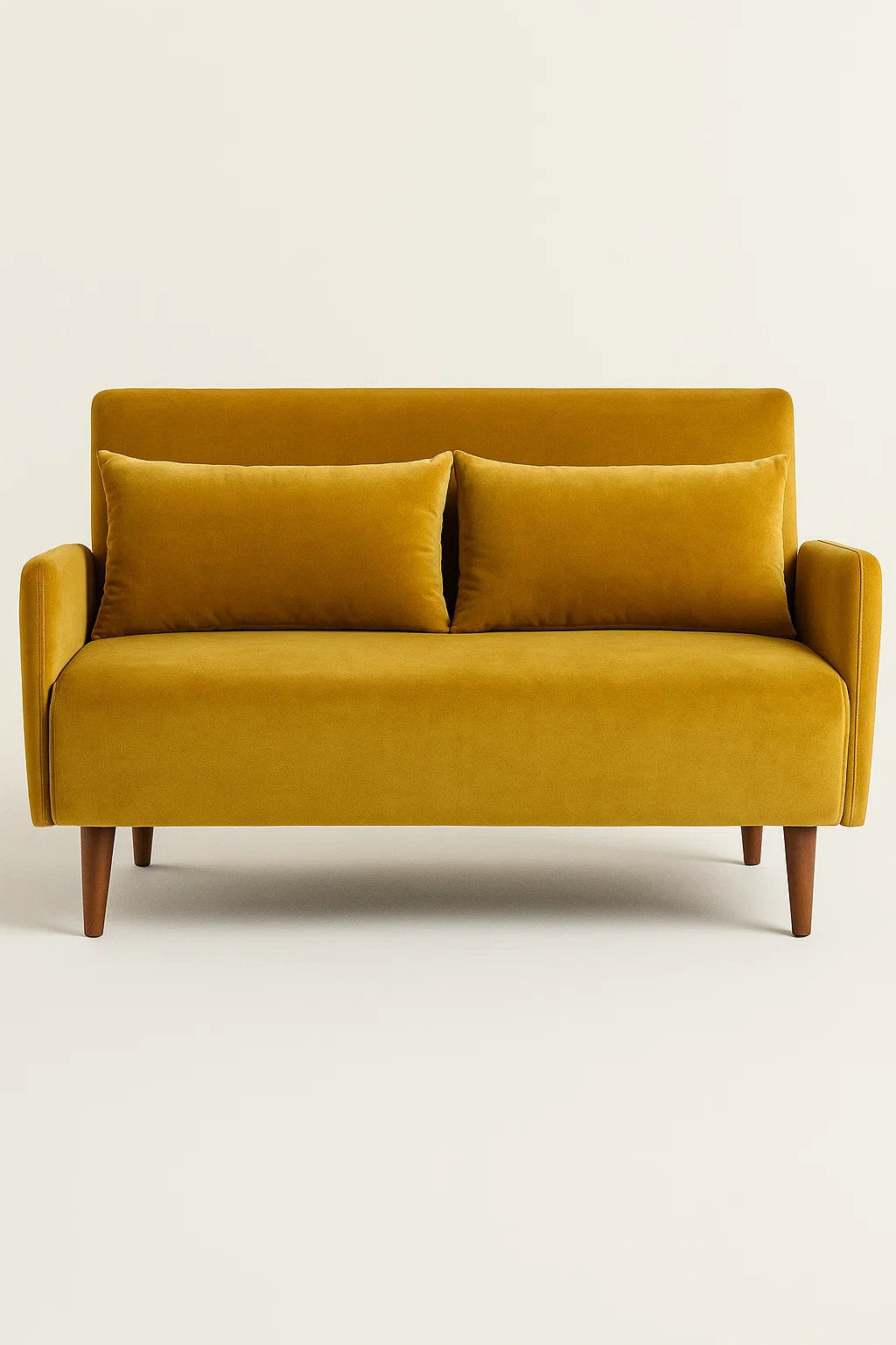 Sofá cama compacto en tela de terciopelo con patas de madera
