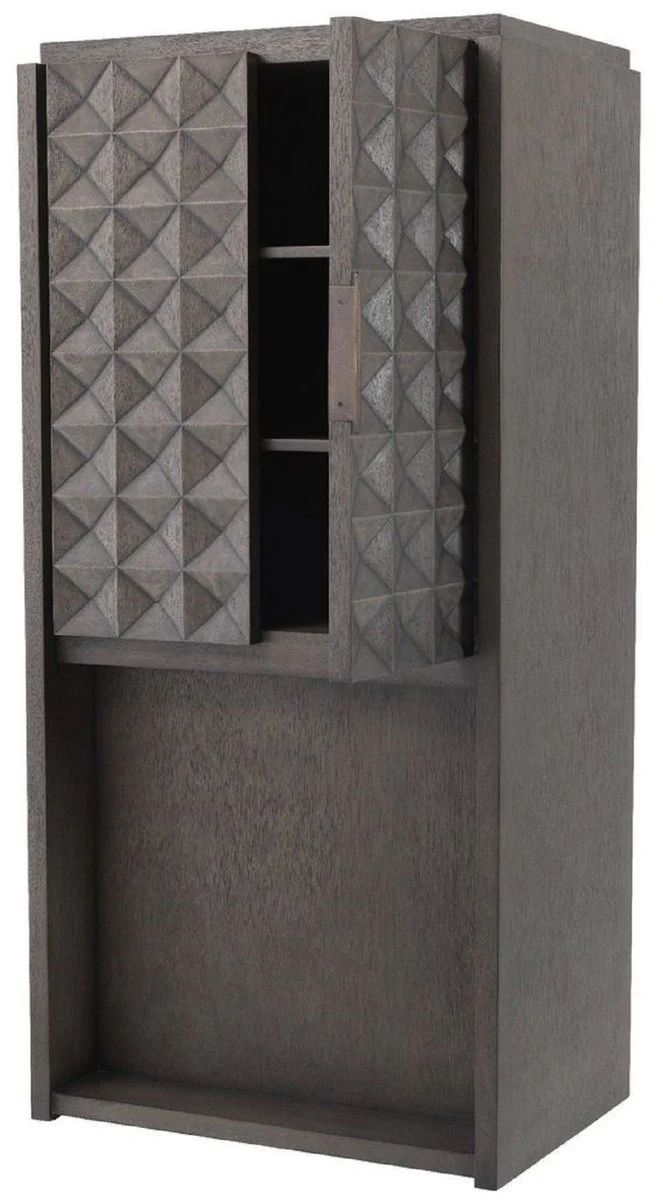 Luxury wine cabinet mocha colors / bronze 81.5 x 56 x H. 171 cm - solid wood bar cabinet with 2 doors and 3D effect in the fronts - bar furniture - luxury quality