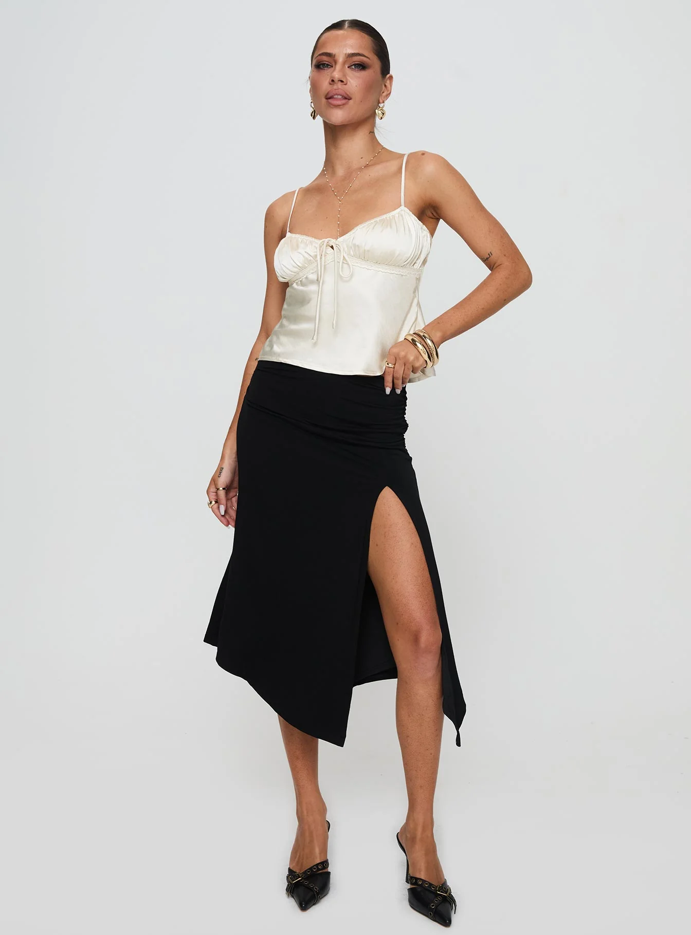 Venissa Ruched Midi Skirt Black