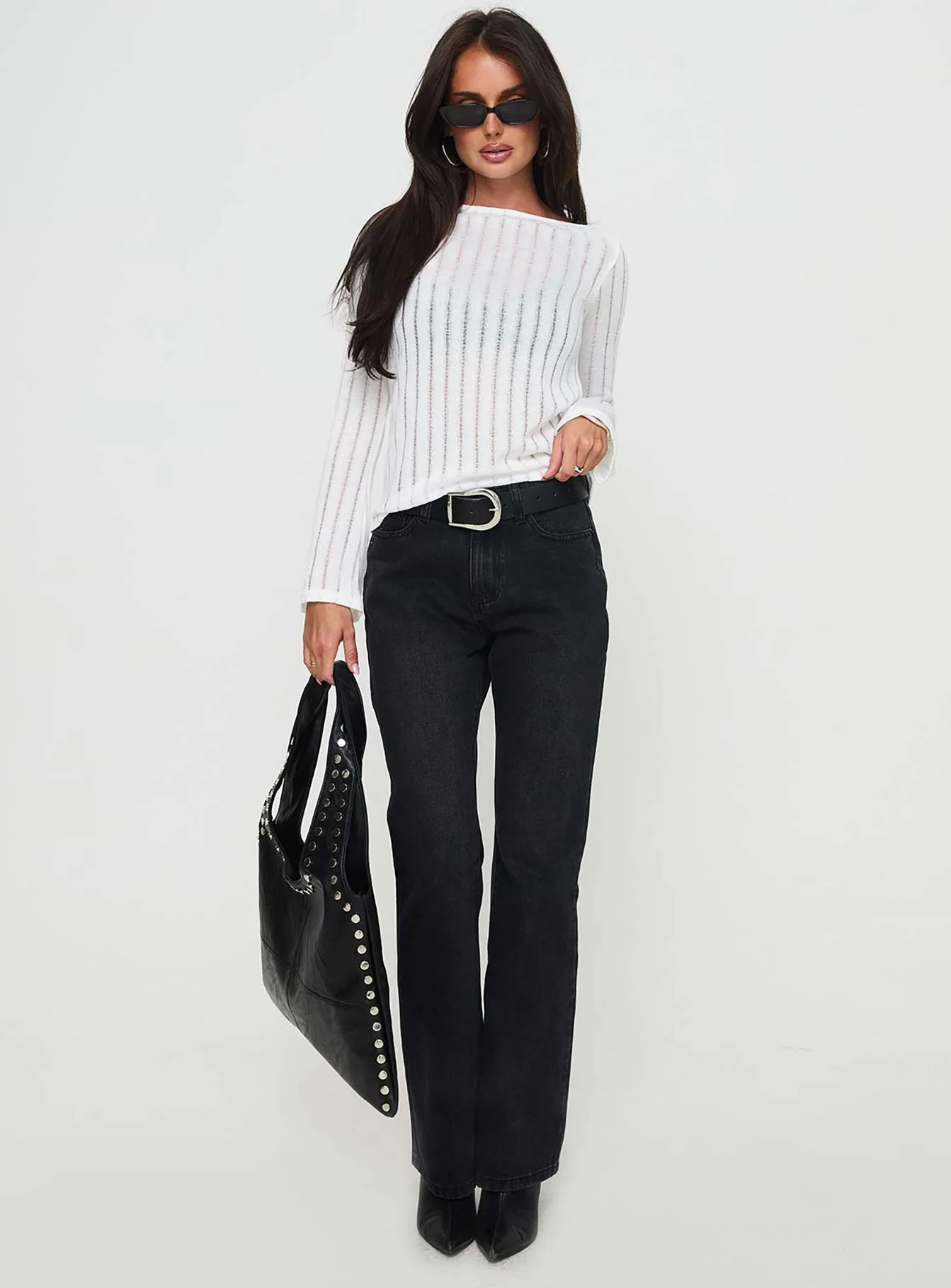 Tuppence Ribbed Long Sleeve Top White