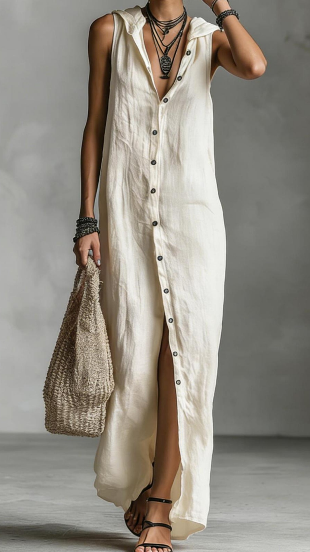 Women's button-down sleeveless hooded dress - Nordfashionstorm - Women's Clothing, Fashion for You - Nordfashionstorm.com