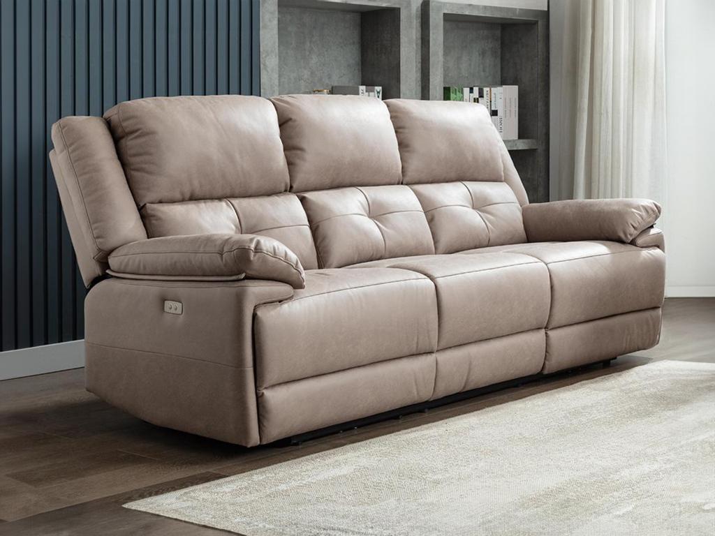 Sillón relax eléctrico de tela gris arenoso con 1 puerto