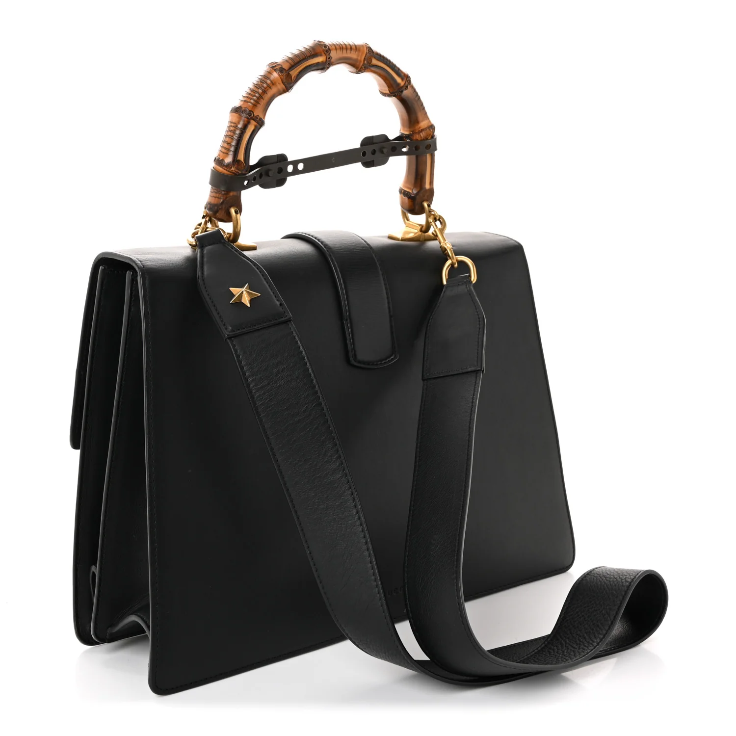 Moon Calfskin Web Large Dionysus Bamboo Top Handle Bag Black Bright Evergreen Hibiscus Red - Top Club