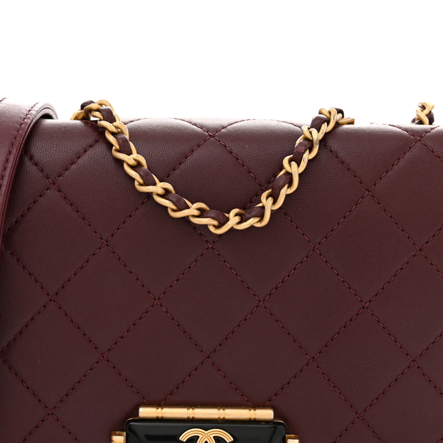 Calfskin Quilted Small Octagon CC Clasp Flap Bag Red Gold - Top Club