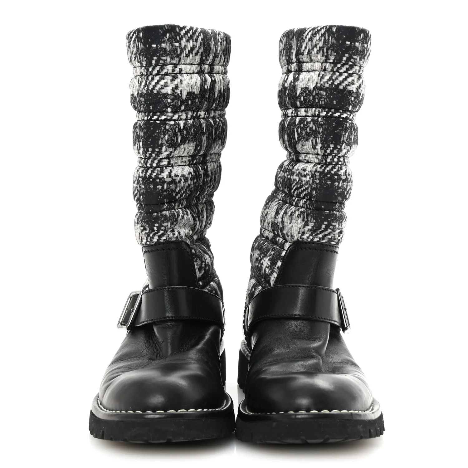 Calfskin Tweed Nylon Printed Boots 38 Black - Top Club