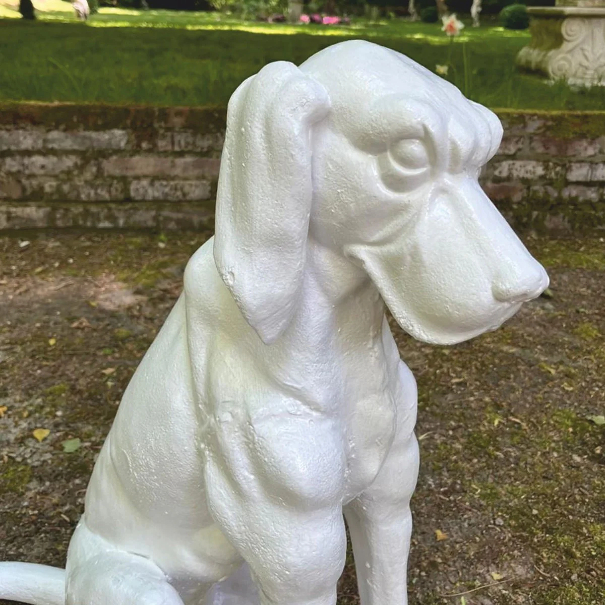 Decorative bronze sculpture dog white H. 70 cm - garden decoration