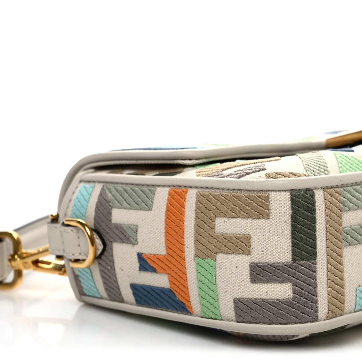 Canvas Vitello Seta FF Multicolor Embroidered Baguette Grezzo Multicolor Latte - Top Club