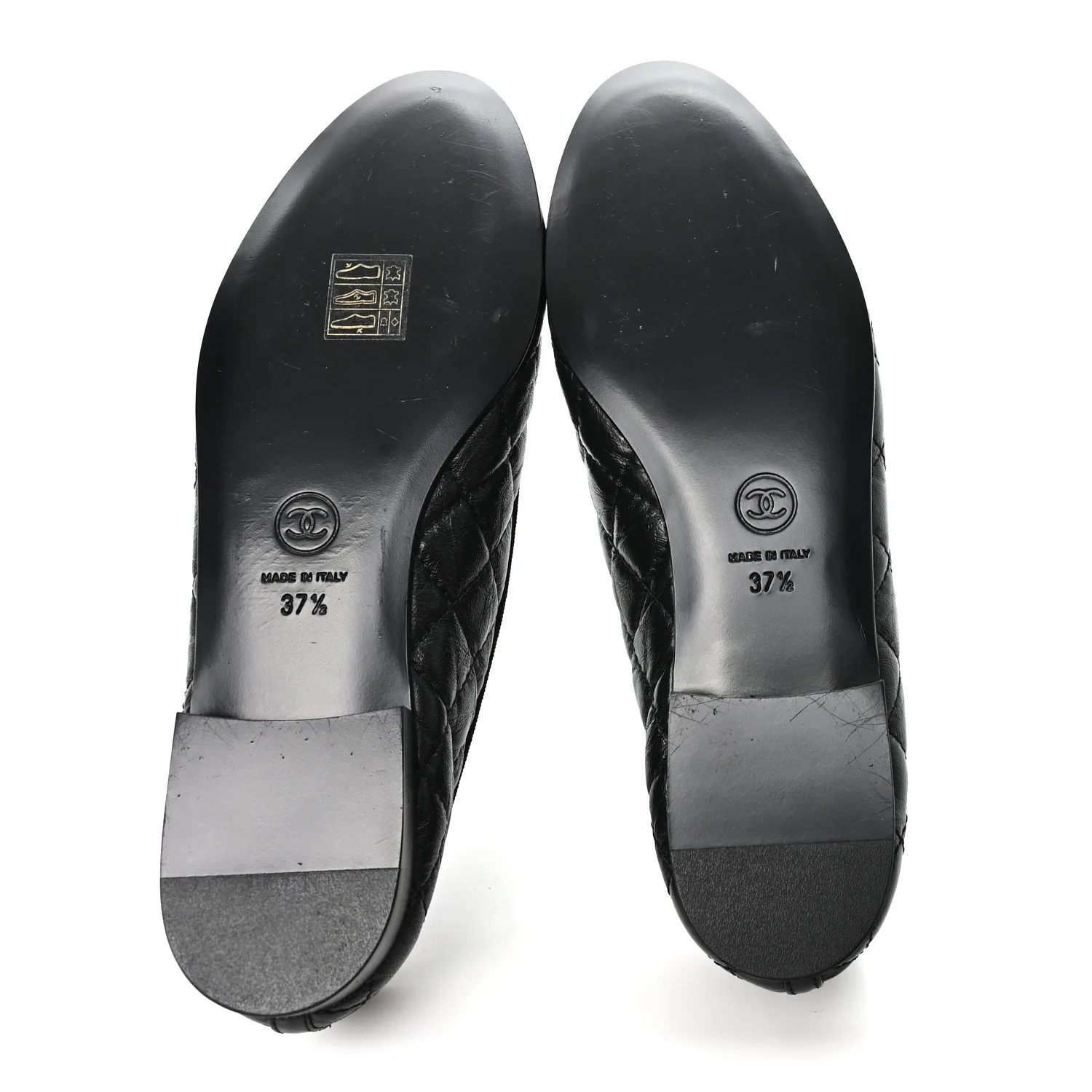 Aged Calfskin Quilted CC Cap Toe Ballerina Flats 37.5 Black - Top Club