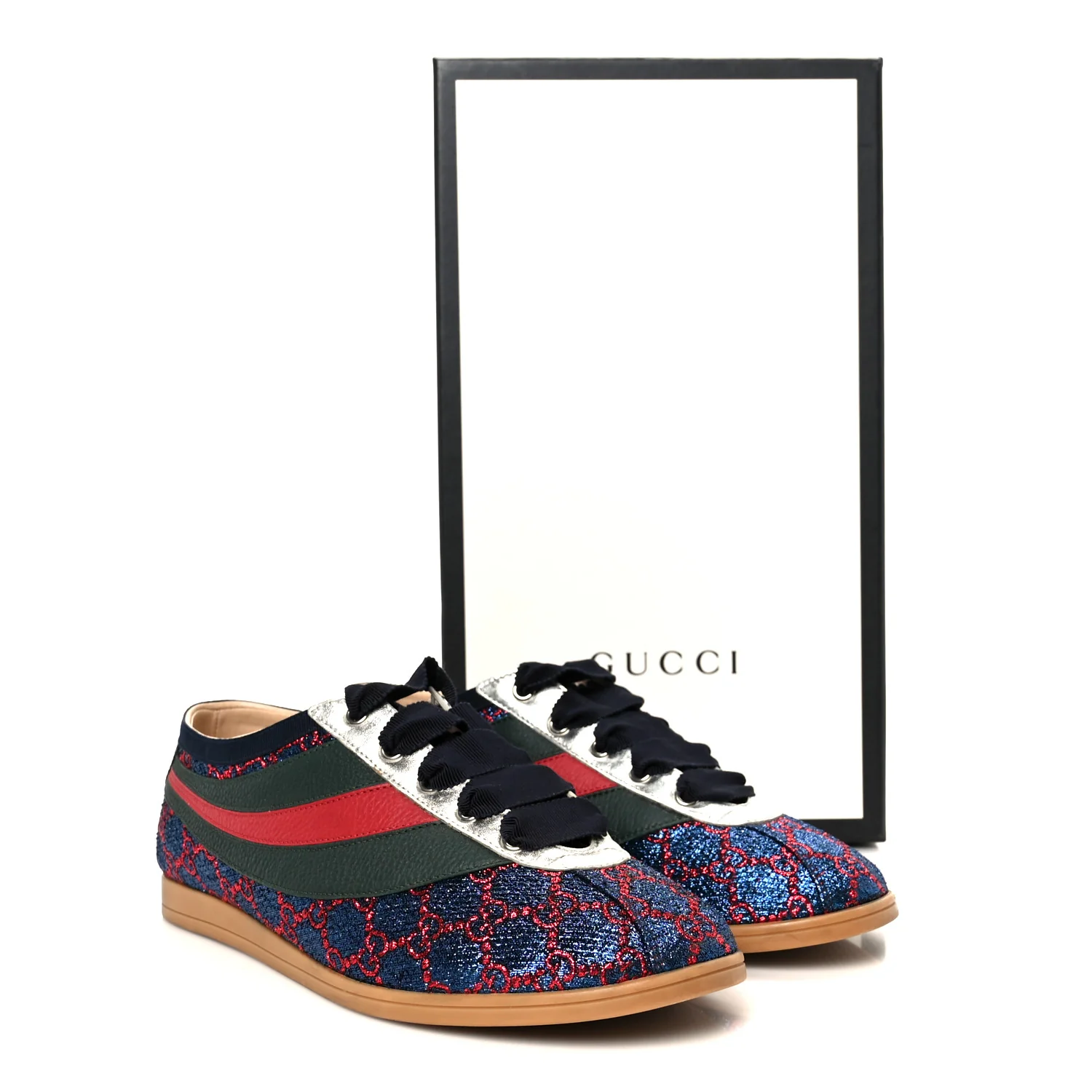 Lurex Calfskin Web GG Monogram Mens Falacer Sneakers 8.5 Iridescent Blue Iridescent Red Silver - Top Club