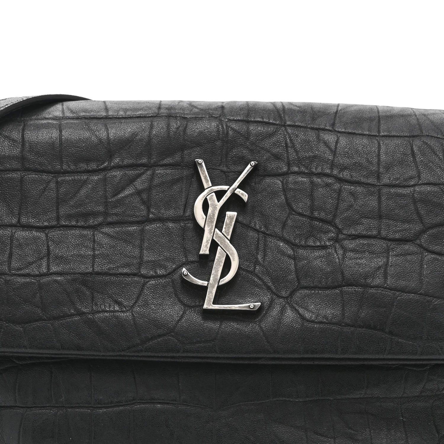 Calfskin Crocodile Embossed Medium West Hollywood Monogram Fold-Over Black - Top Club