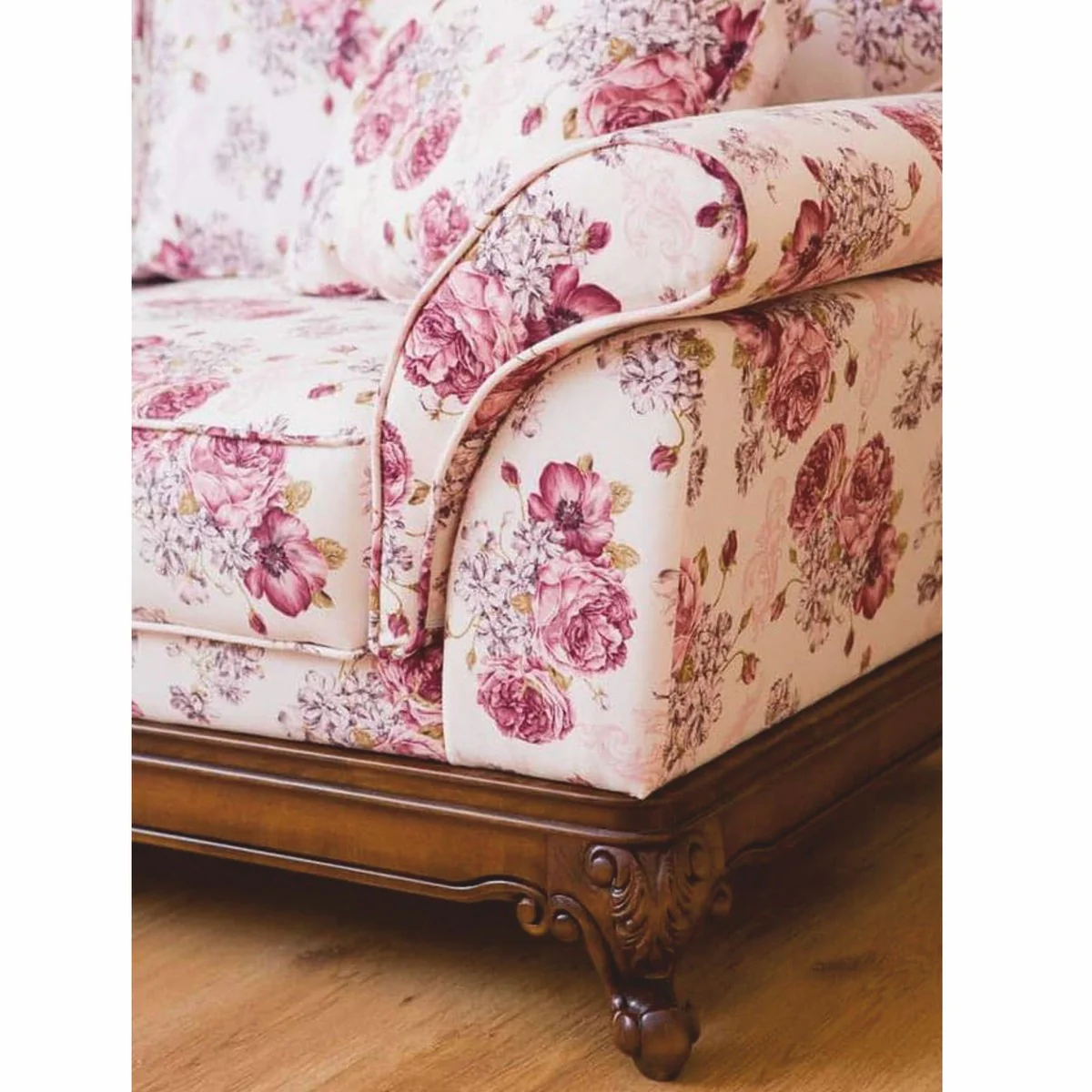 Luxury Baroque Sofa White / Pink / Brown 210 cm - Baroque Living Room Furniture