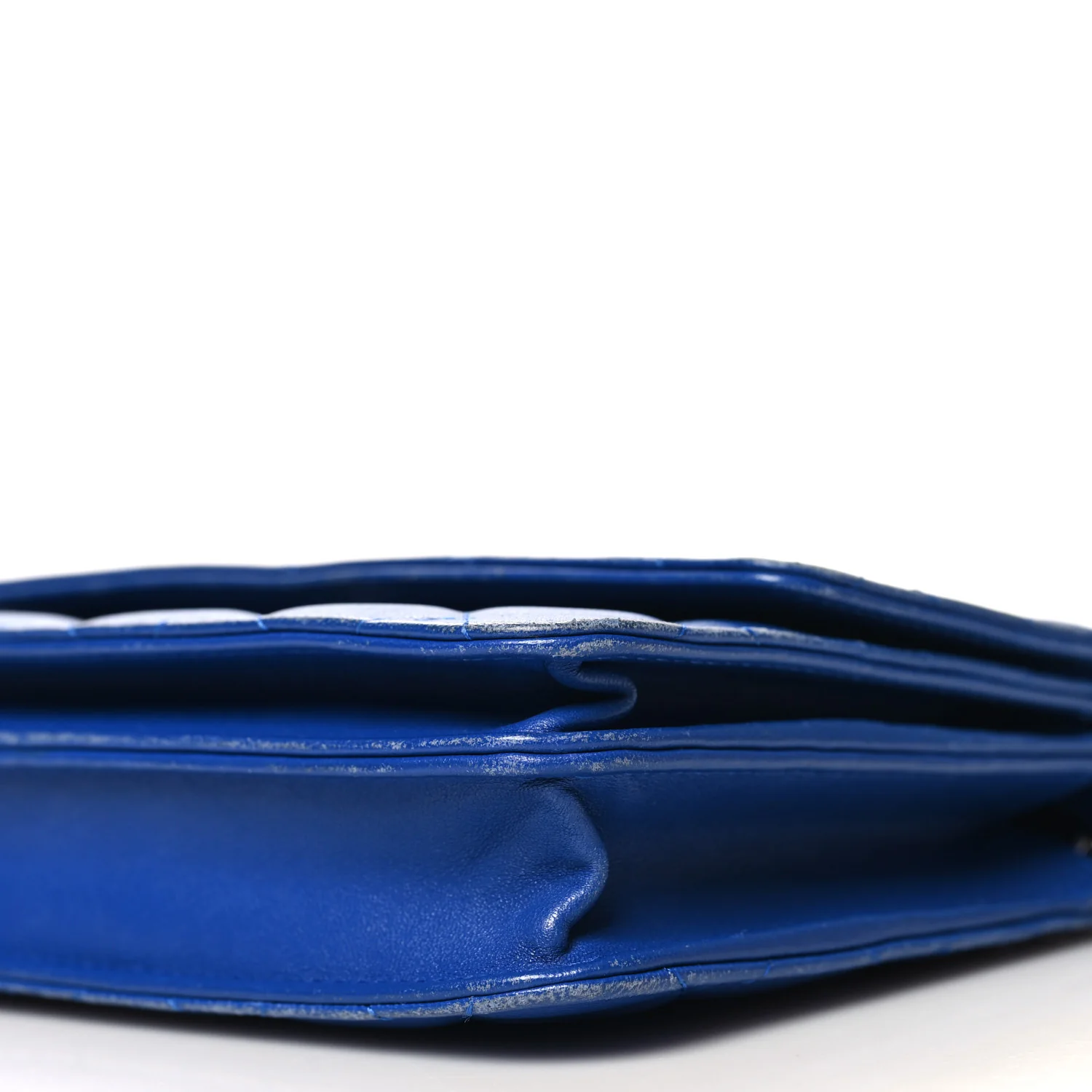 Lambskin Quilted Square Wallet On Chain WOC Blue - Top Club