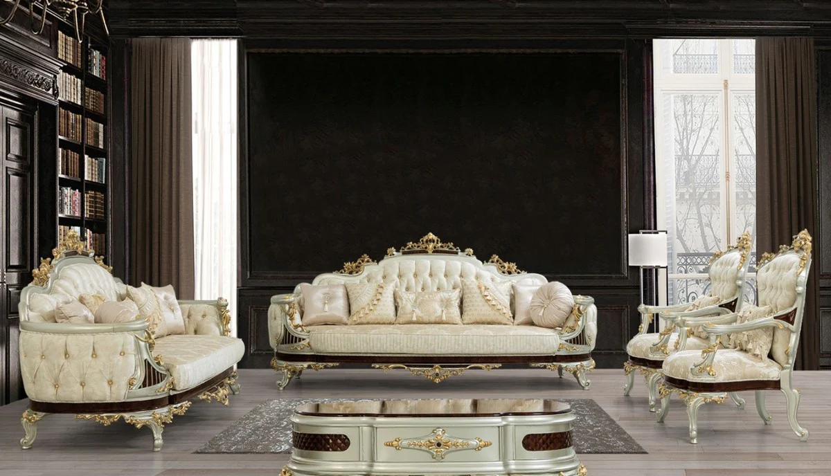 Luxury baroque coffee table dark brown / silver / gold 132 x 95 x H. 50 cm - magnificent solid wood living room table - baroque furniture