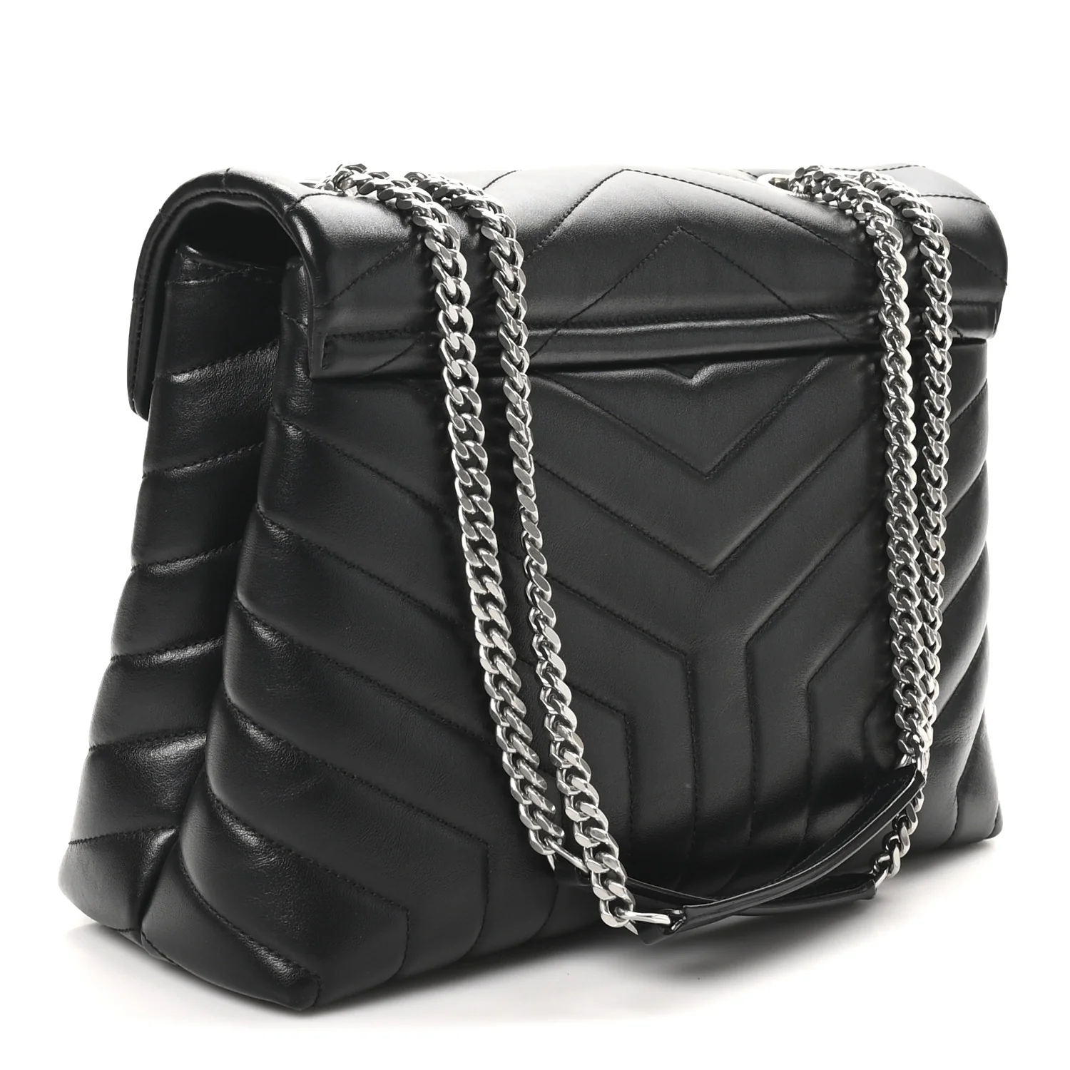 Calfskin Y Quilted Monogram Medium Loulou Chain Satchel Black - Top Club