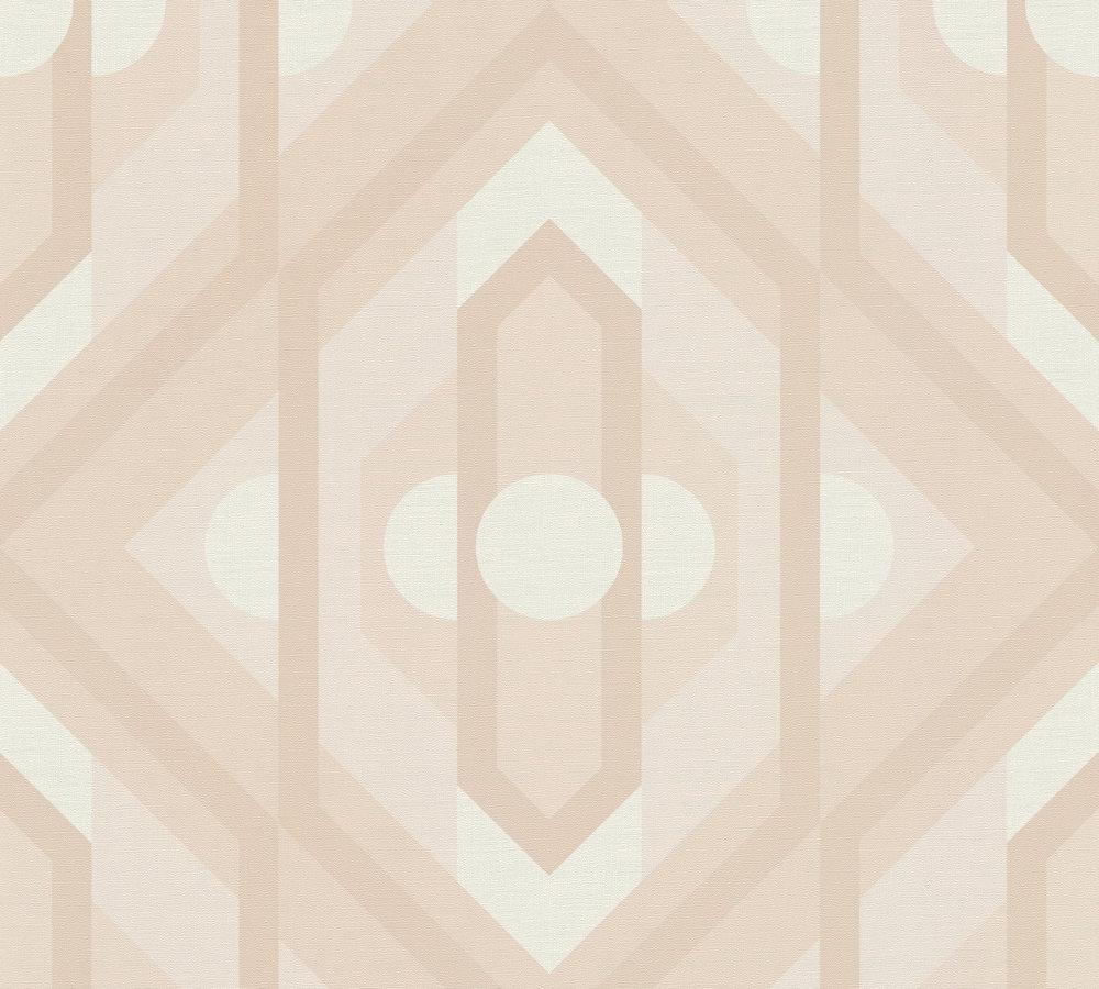Behang met geometrische ornamenten in zachte kleuren – beige, crème, wit Retro behang met geometrische ornamenten in zachte kleuren – beige, crème, wit #1