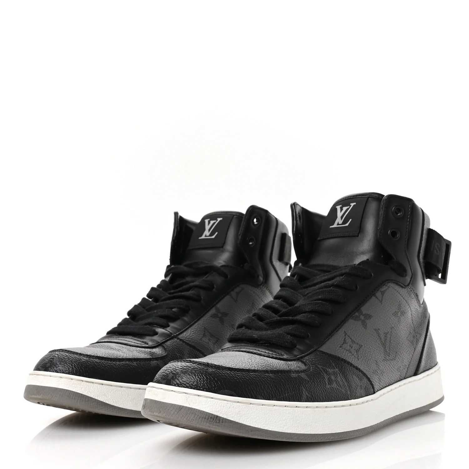 Calfskin Monogram Eclipse Mens Rivoli High Top Sneakers 10 Black Grey - Top Club