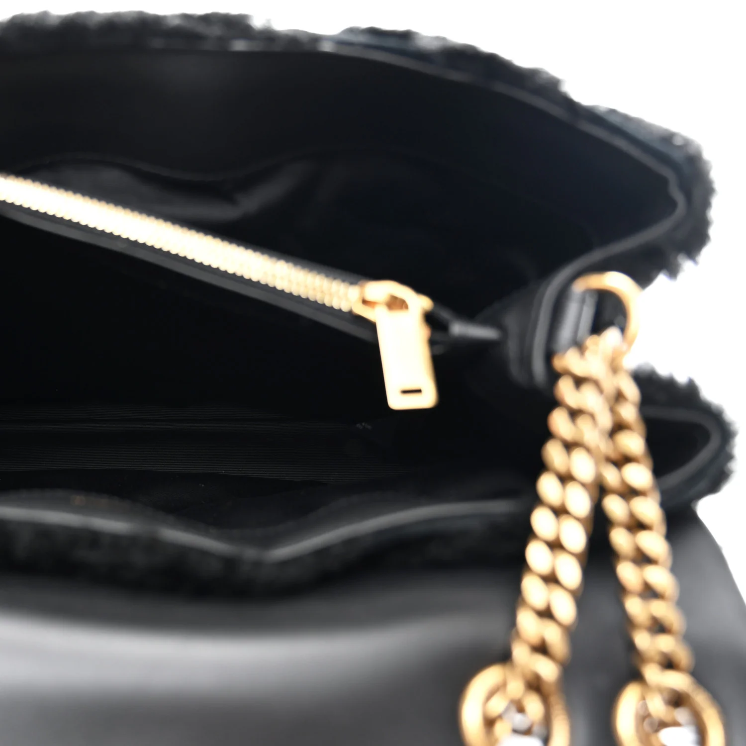 Shearling Y Quilted Monogram Medium Loulou Chain Satchel Black - Top Club