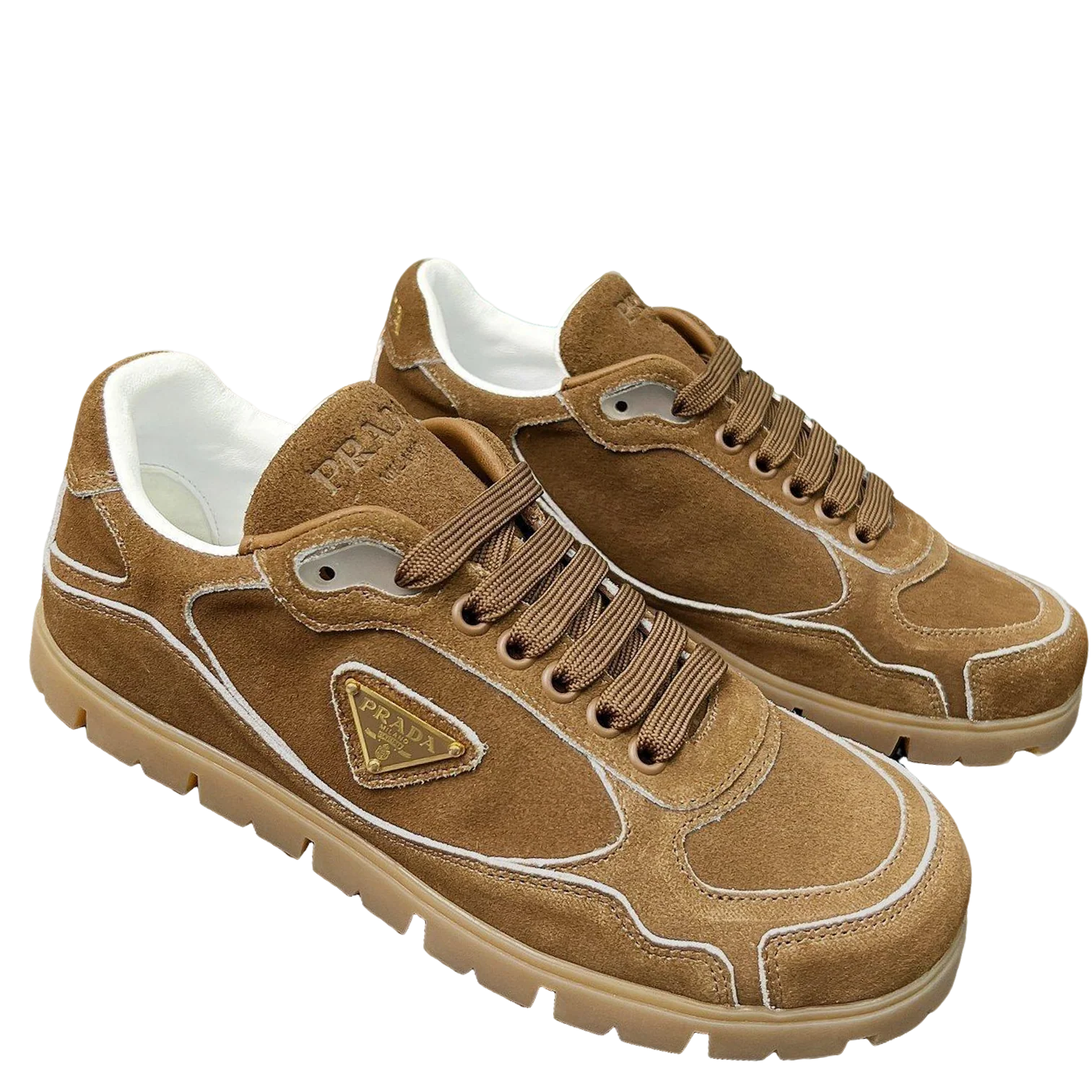 Prada Unisex Sneakers Triangle Logo Suede Luxury Sneakers - Sneaker Replica Workshop