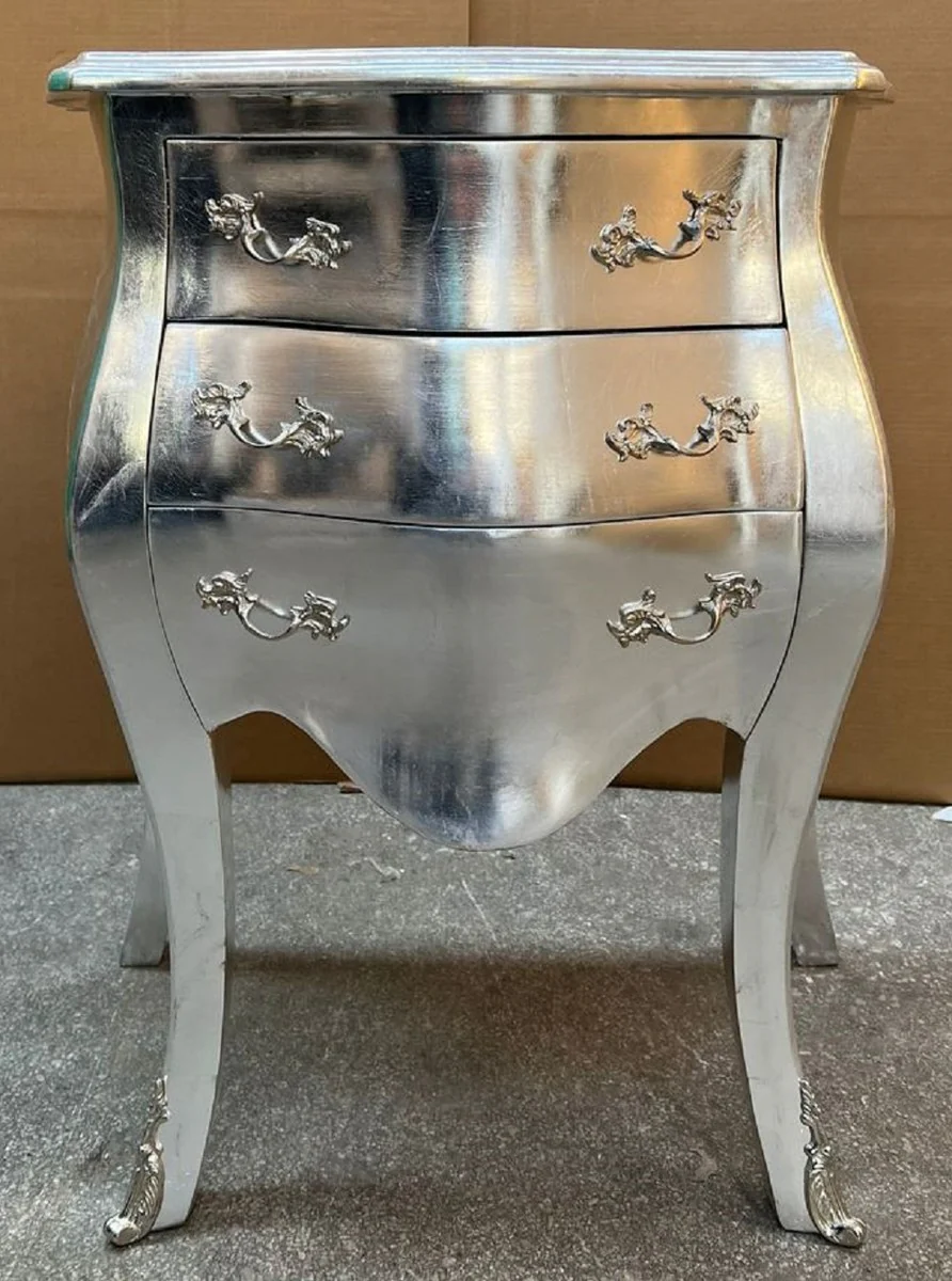 Baroque night dresser silver - Handmade baroque style chest of drawers with 3 drawers - Baroque furniture - Bedroom furniture in baroque style - Noble & magnificent