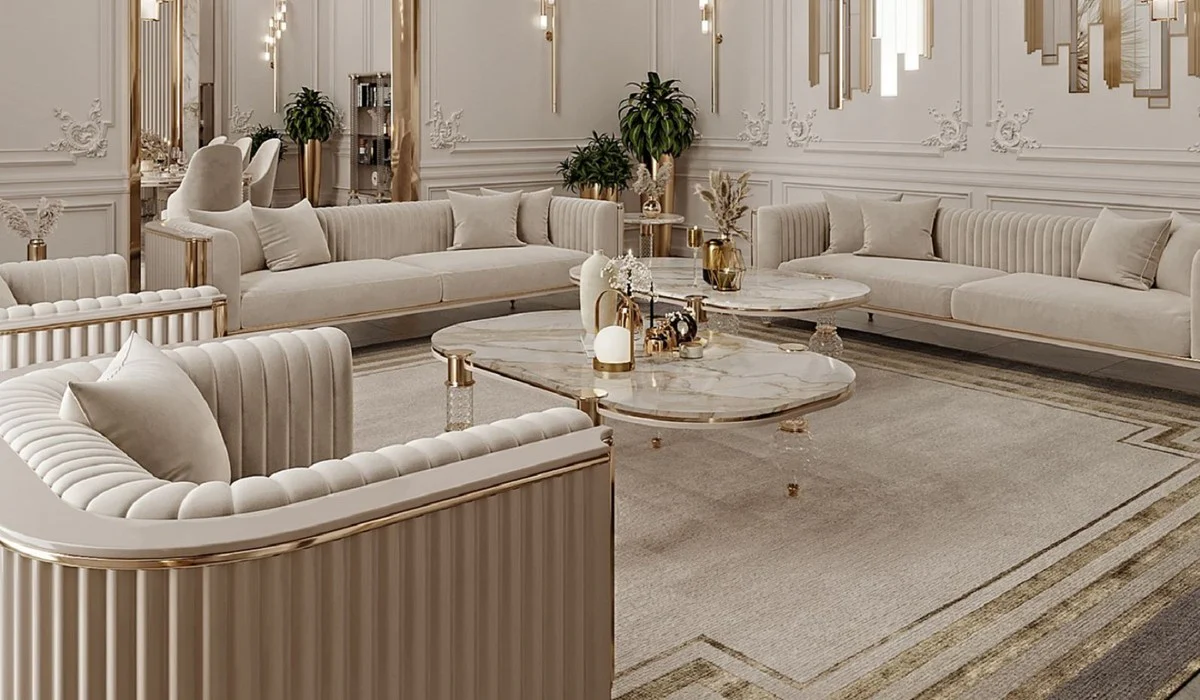 Luxury Art Deco 4 seater sofa gray / gold