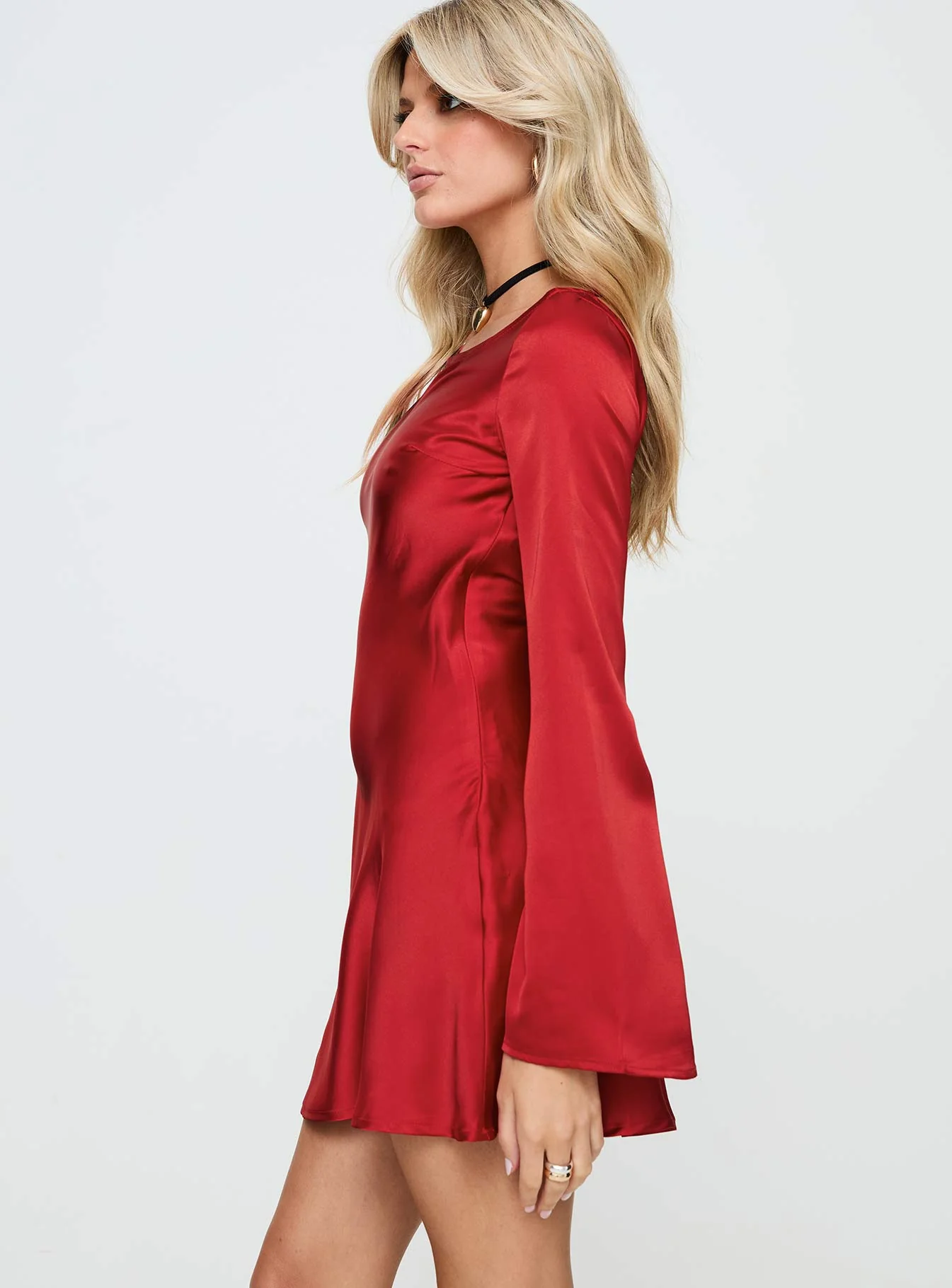 Lukea Long Sleeve Satin Mini Dress Red