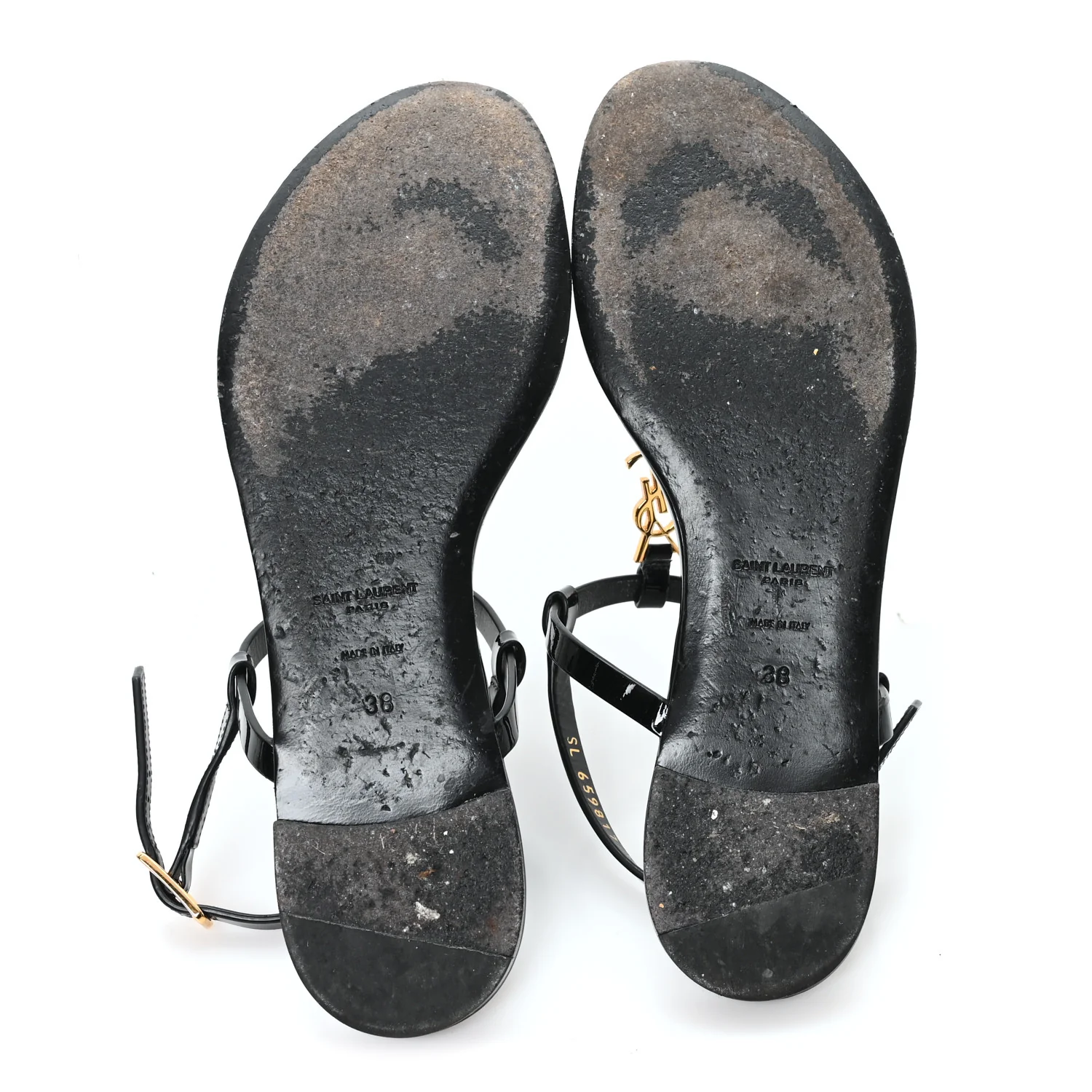 Patent Calfskin Cassandra Monogram Sandals 38 Black - Top Club