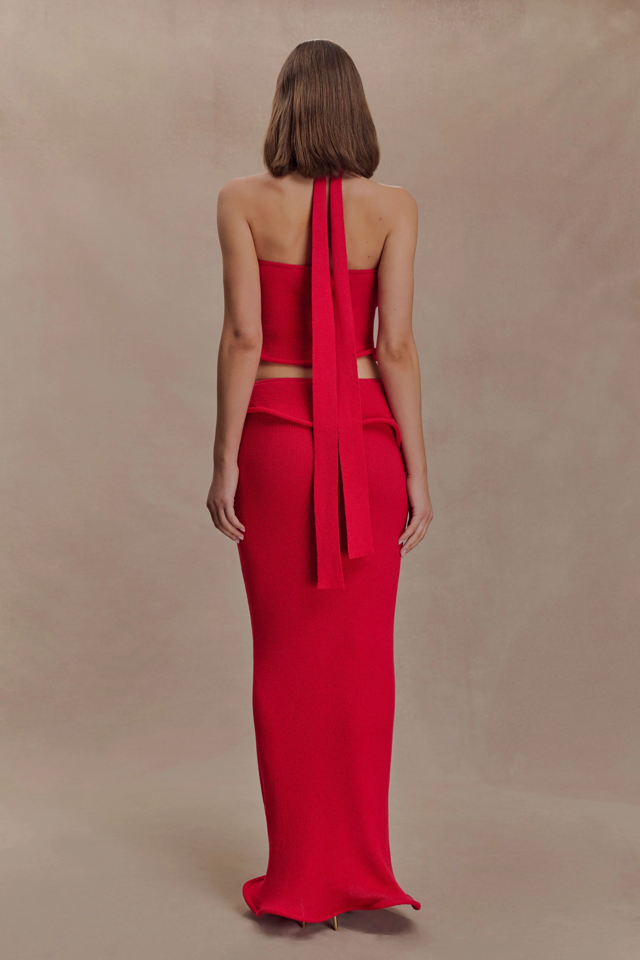 Samira Knit Wired Maxi Skirt - Red