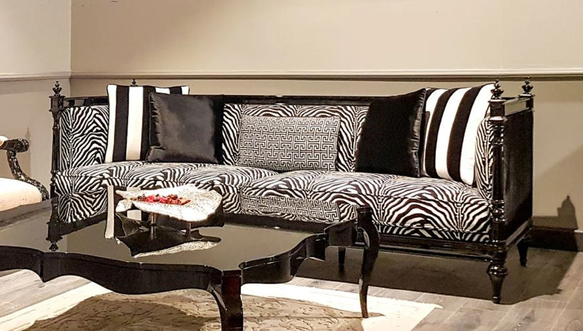 Luxury Baroque Sofa Zebra / Black - Handcrafted Living Room Sofa in Baroque Style - Noble Baroque Living Room Furniture