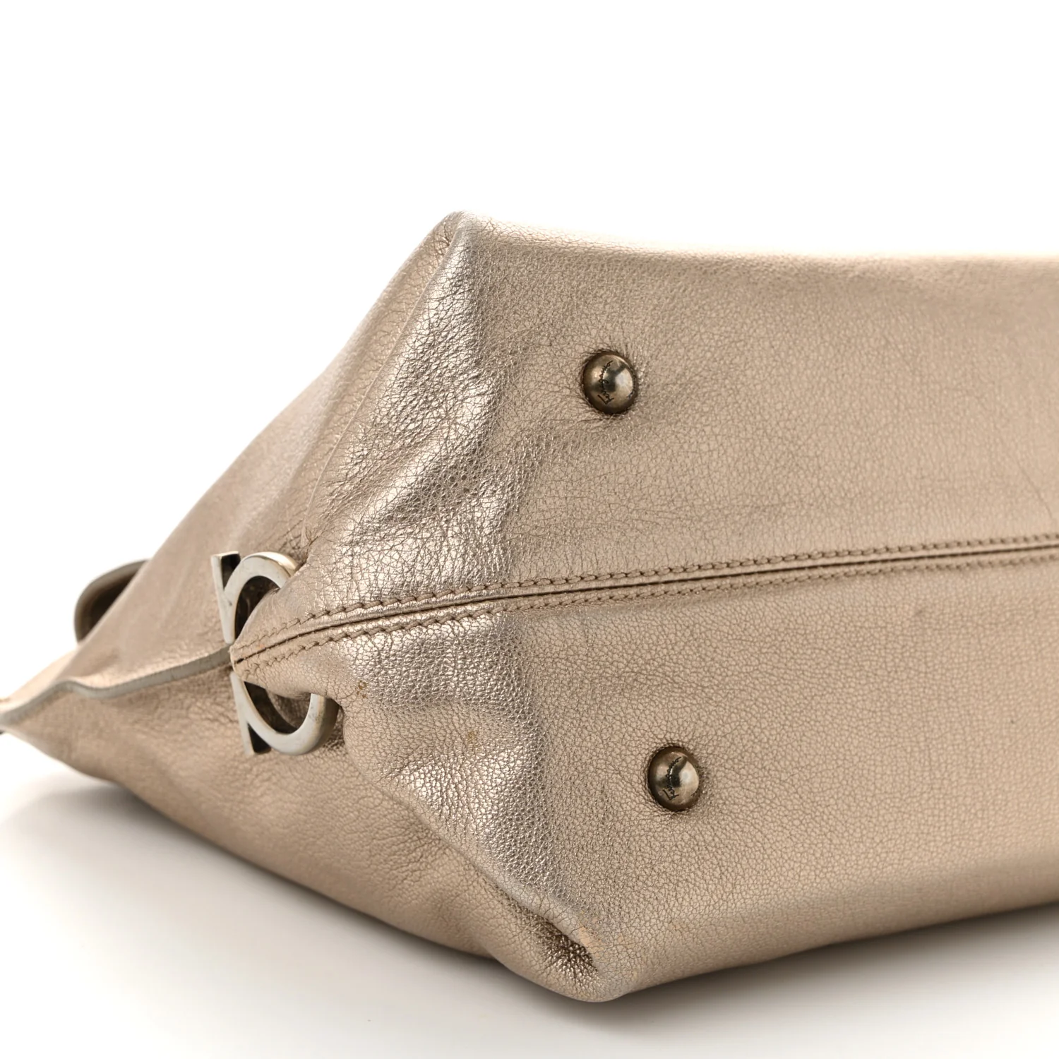Metallic Grained Calfskin Medium Sofia Satchel Gold - Top Club