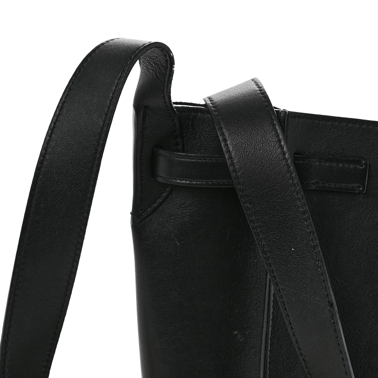 Supple Grained Calfskin Long Strap Big Bag Bucket Black - Top Club