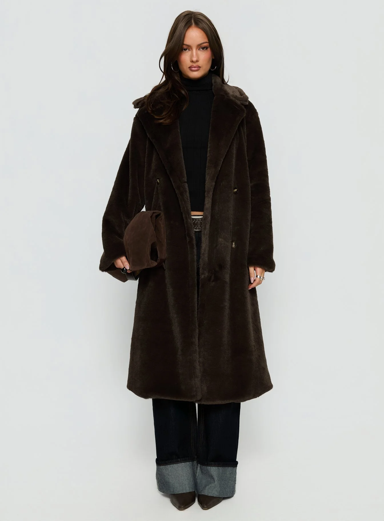 Alvie Longline Faux Fur Coat Brown