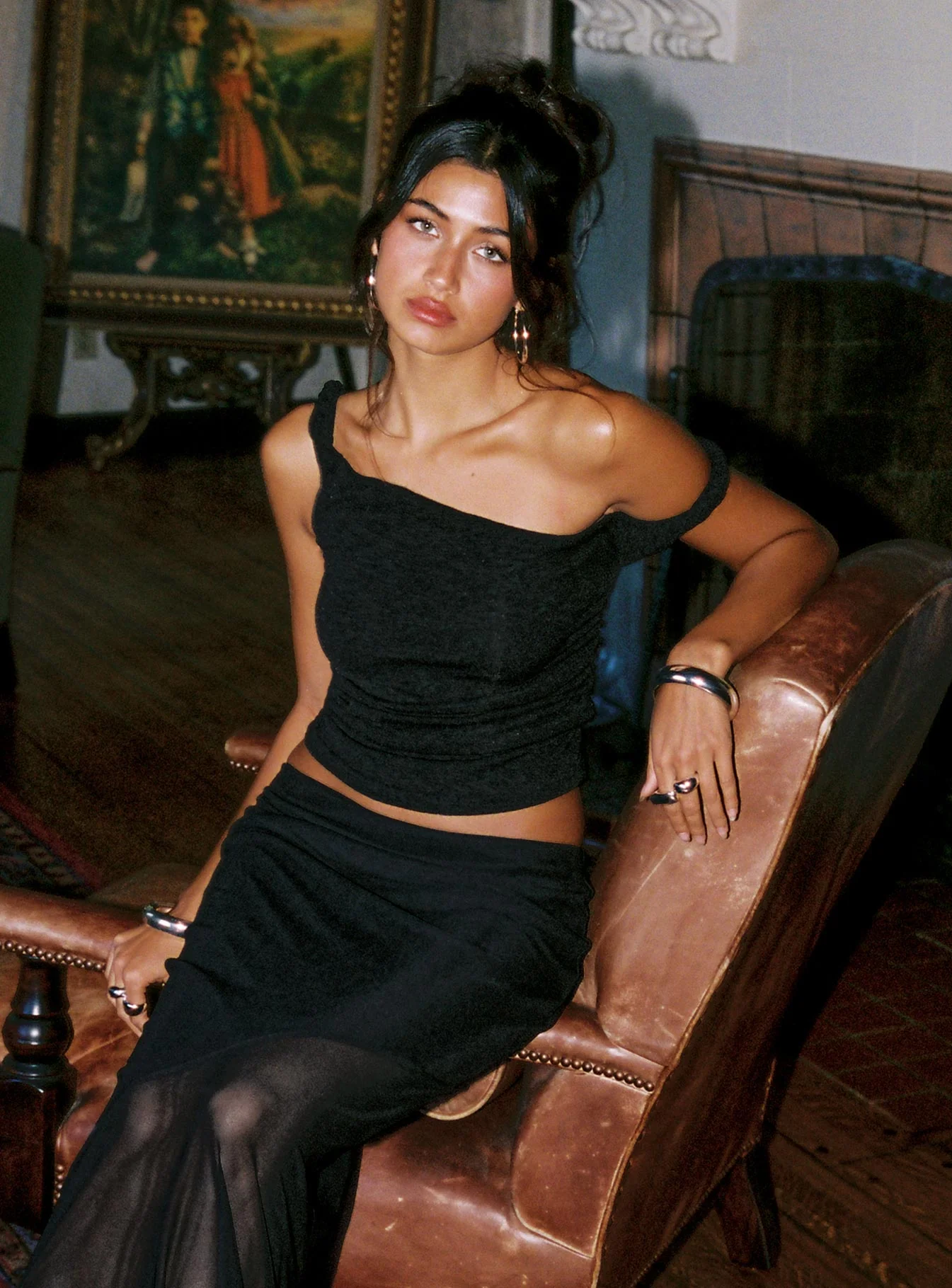 Messenger One Shoulder Top Black