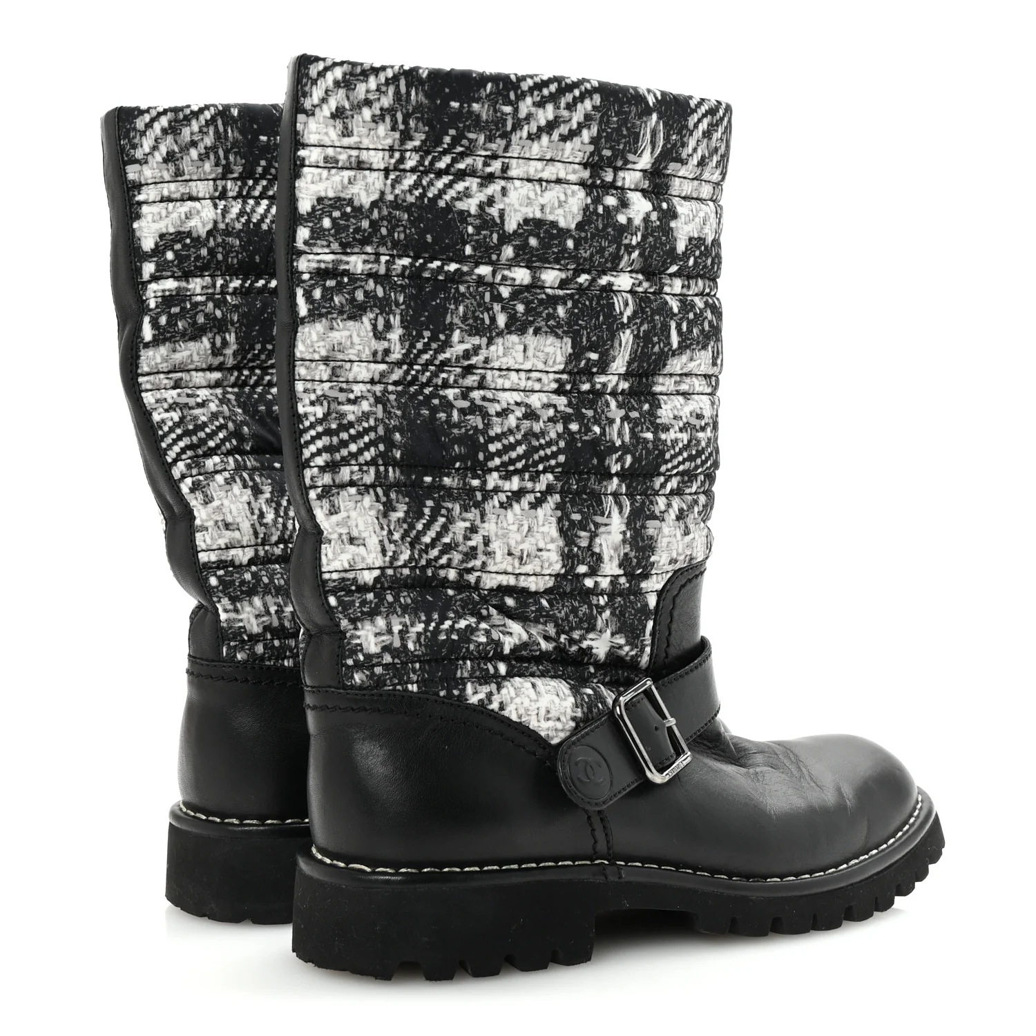Calfskin Tweed Nylon Printed Boots 38 Black - Top Club