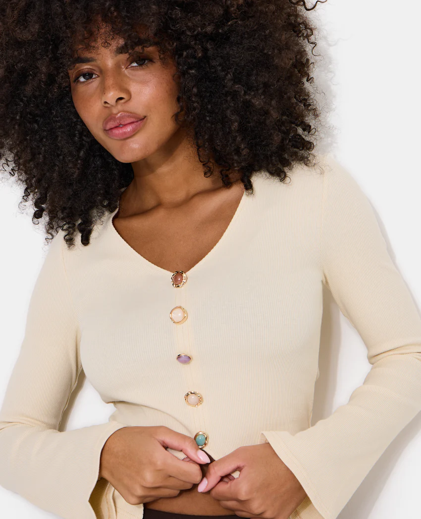 Pimkie T-shirt manches longues effet gilet boutons fantaisie