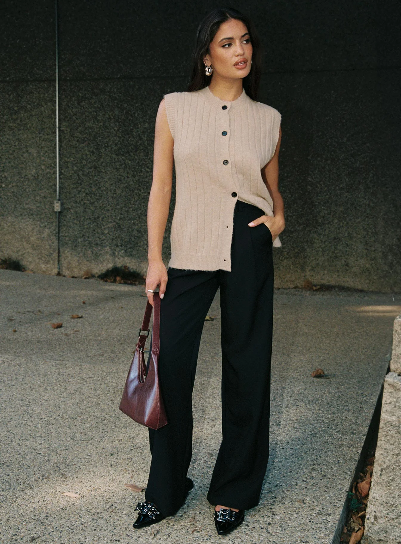 Brookvale Button Up Knit Vest Beige