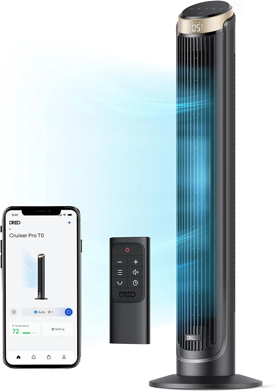 DREO Smart Tower Fan for Bedroom, Standing Fans for Indoors, 90° Oscillating, 26ft/s Velocity Quiet Floor Fan with Remote, 12H Timer, Voice Control Fans for Indoors, Compatible with Alexa
