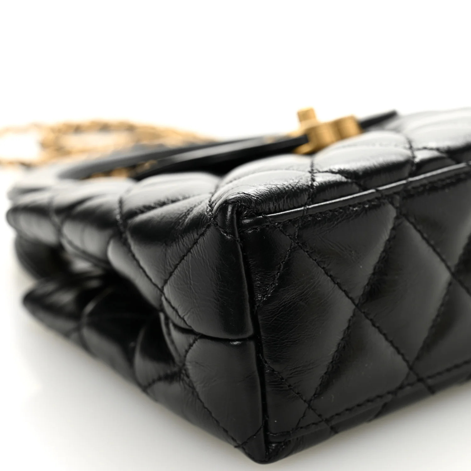 Shiny Aged Calfskin Quilted Nano Kelly Shopper Black - Top Club