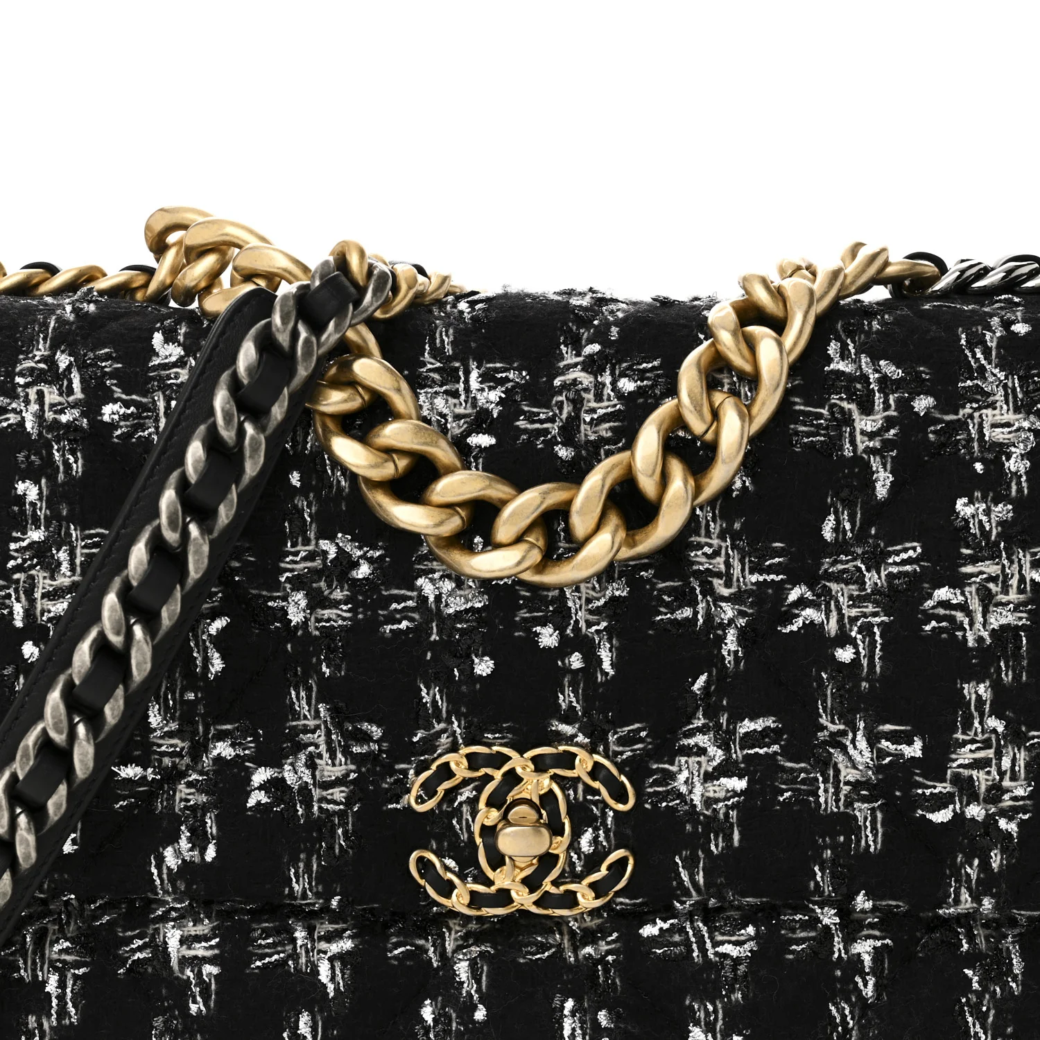 Tweed Quilted Large Chanel 19 Flap Black Silver Ecru - Top Club