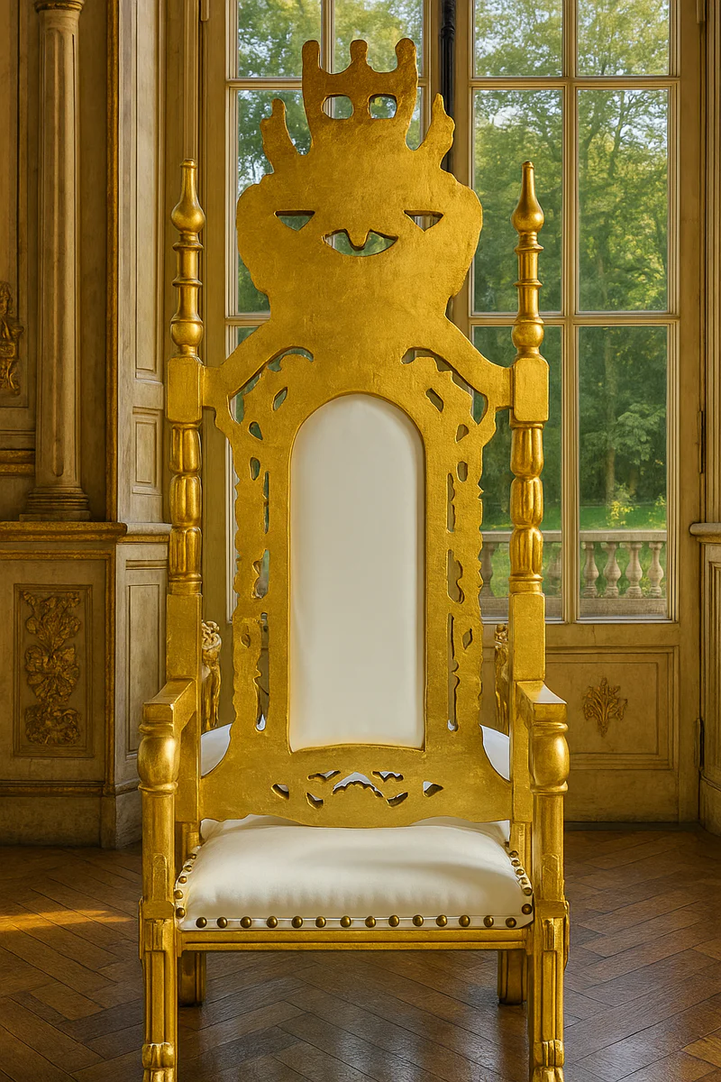 Baroque throne armchair with faux leather and rhinestones white / gold - Handmade royal armchair - Magnificent wedding armchair - Baroque giant armchair - Baroque furniture