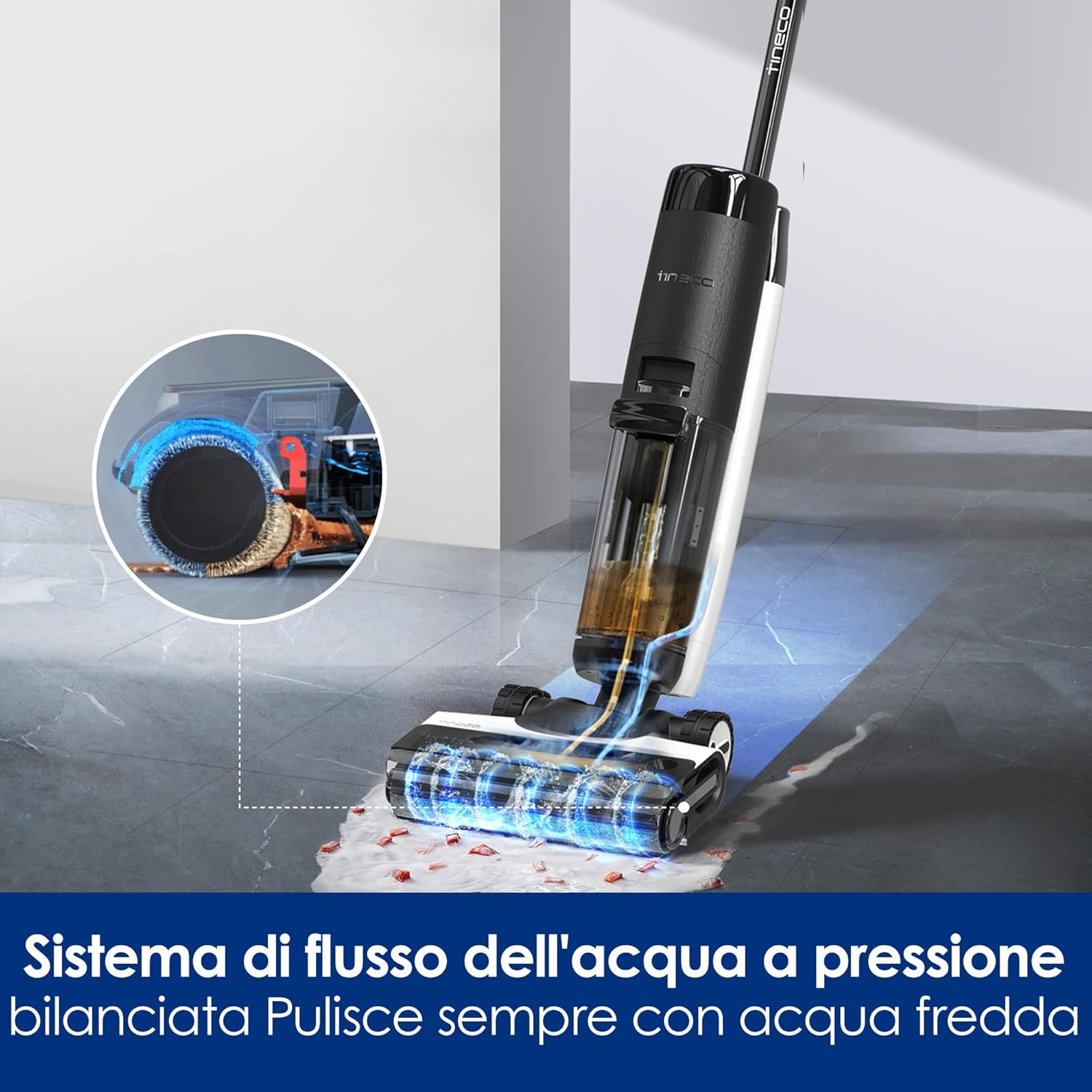 Tineco FLOOR ONE S7 FlashDry Aspirapolvere Intelligente, Senza fili, A secco e a umido, Lunga autonomia, Autopulente, Asciugatura istantanea ad aria calda a 70°C, Pulizia bordi su ambo i lati