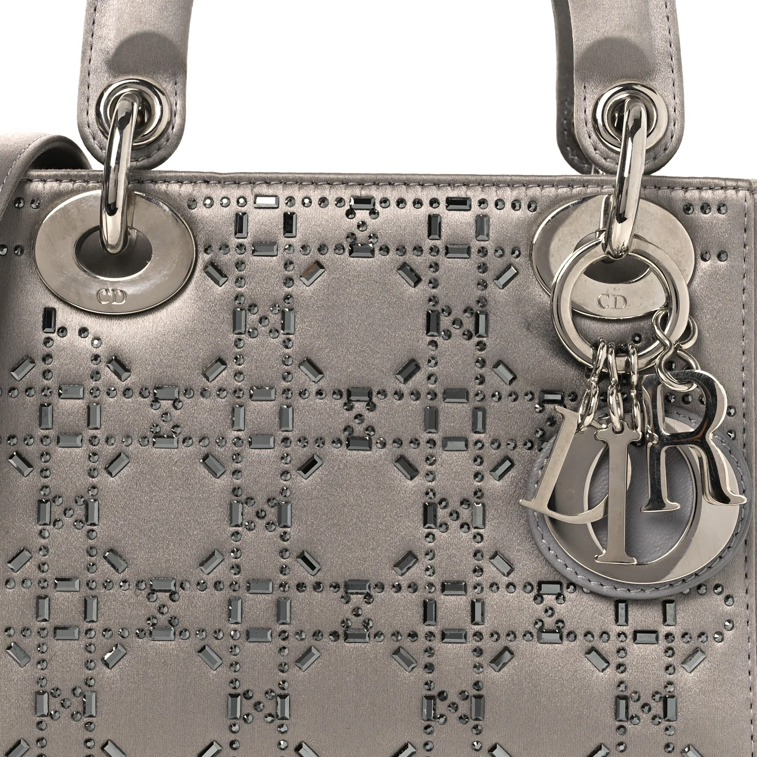 Satin Crystal Cannage Mini Lady Dior Gray - Top Club