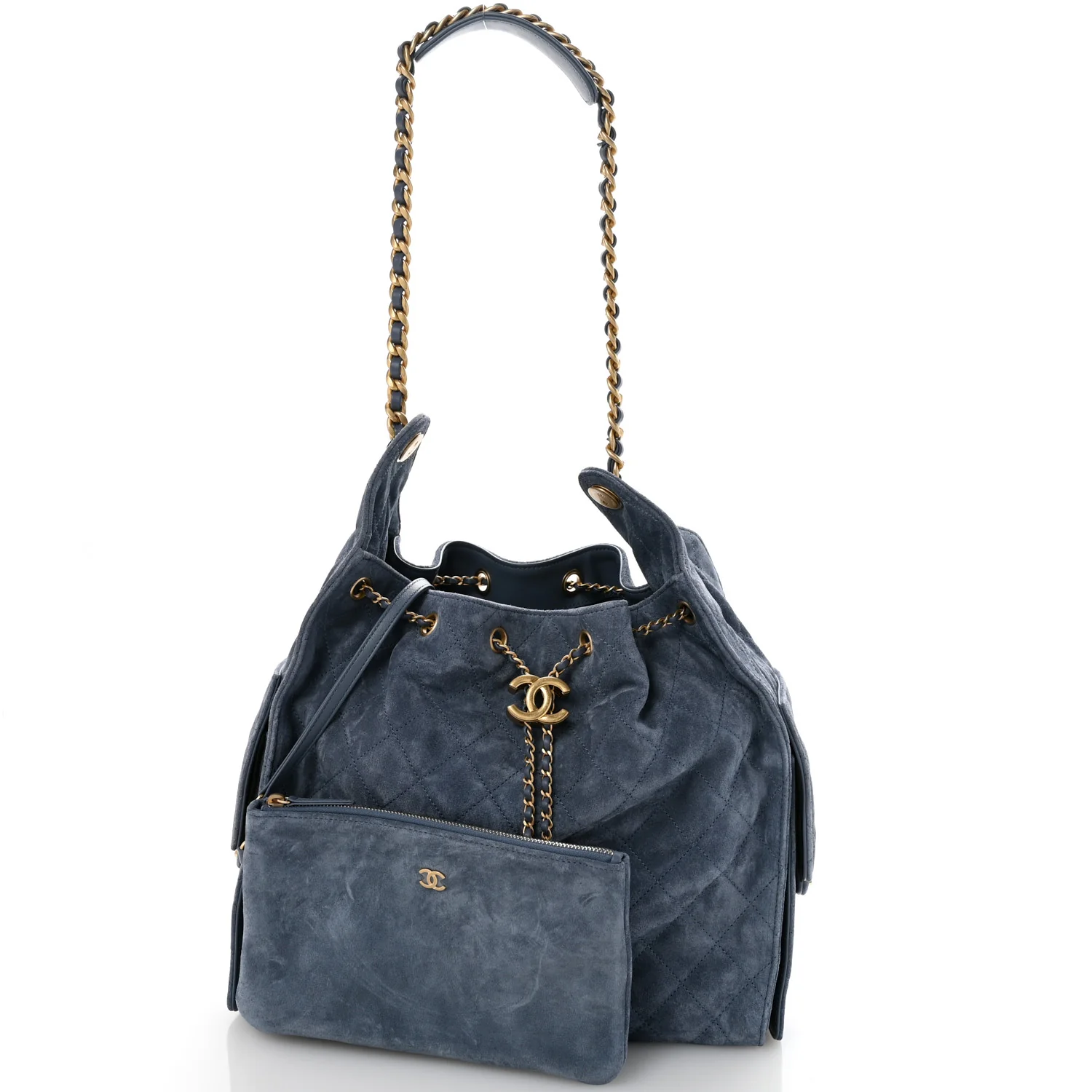 Suede Quilted Medium Chanel 25 Handbag Blue - Top Club